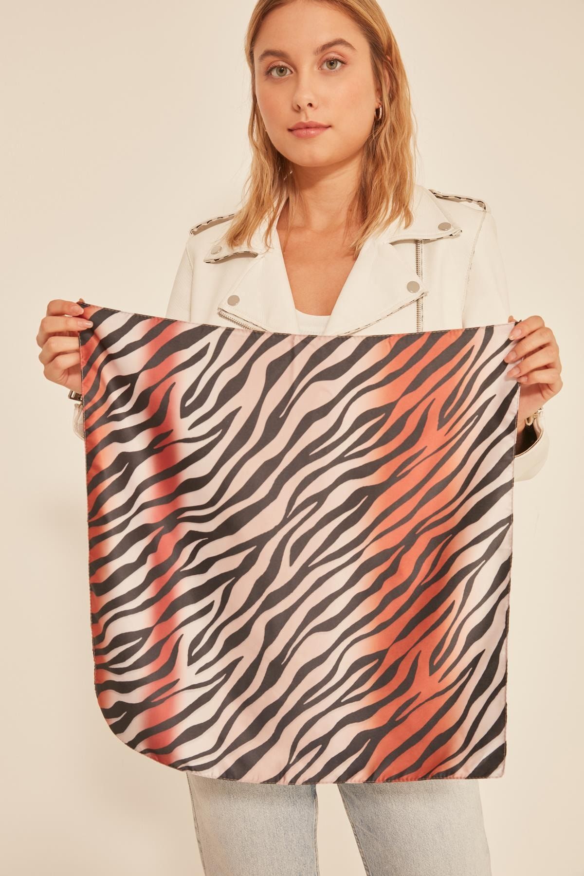 YLondon 13928 Zebra Desenli Kahverengi Bandana Fular