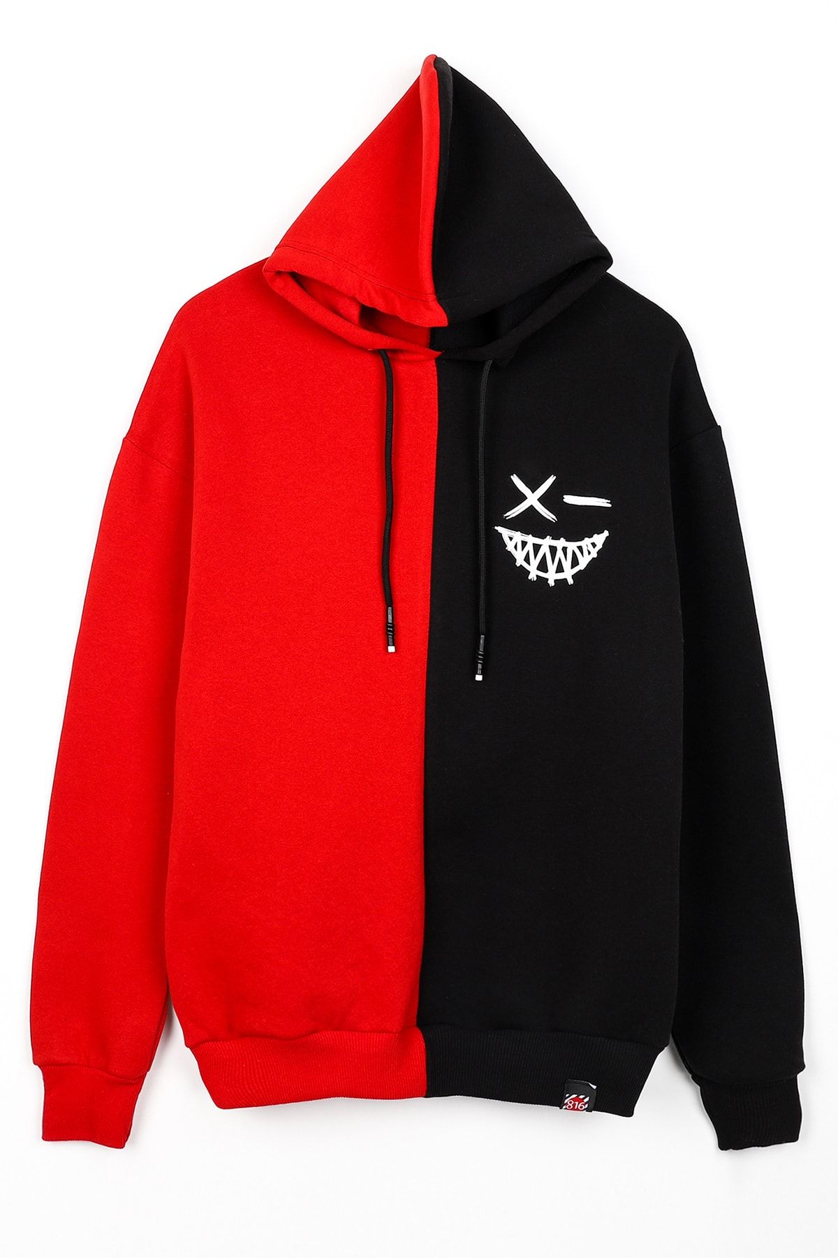 Sekizbiraltı Siyah-kırmızı Parçalı Oversize Unisex Sweatshirt