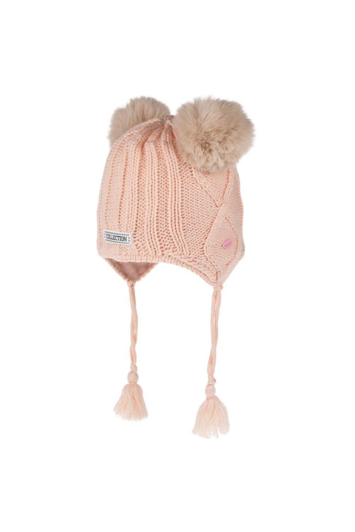 POKY BEBE Bere Kız Çocuk Kulaklıklı Örgü 1-4 Yaş Çift Ponpon Collection