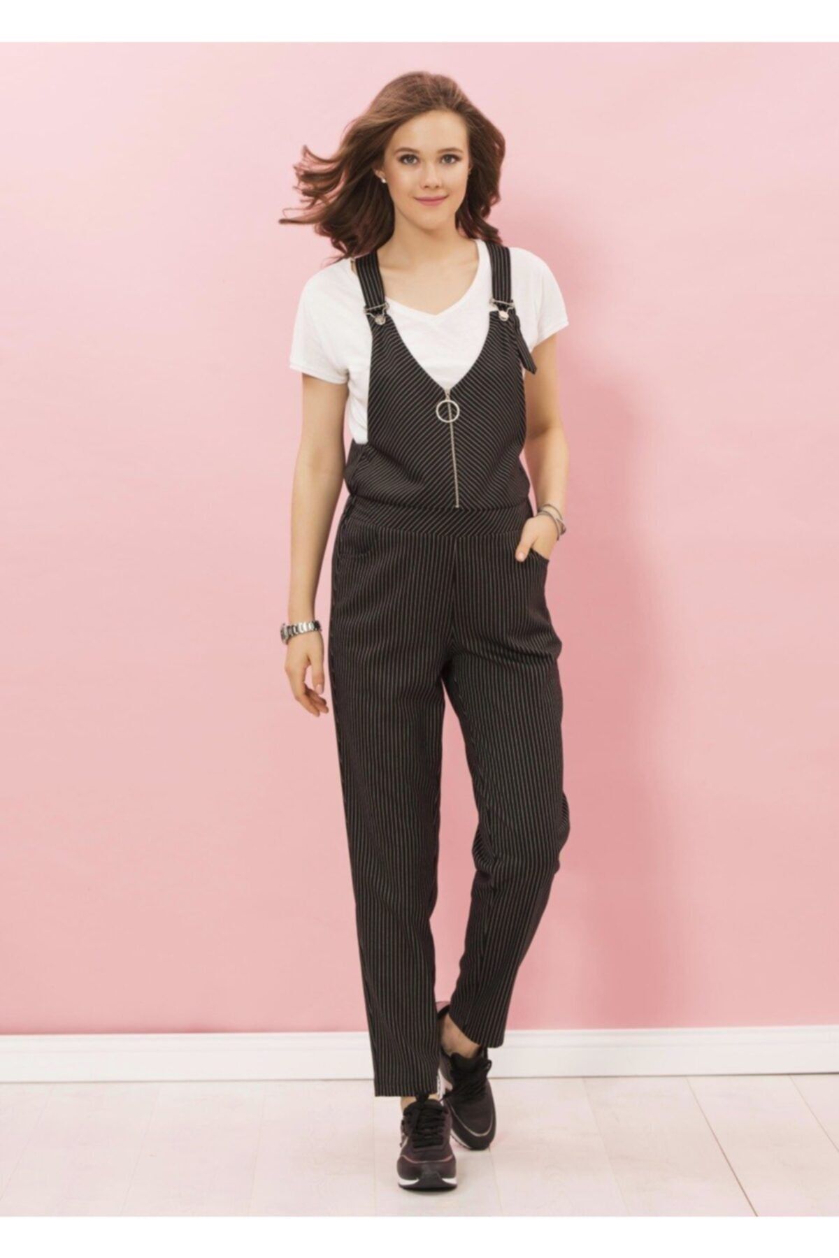 Even Fashion Hamile Giyim Çizgili Kumaş Hamile Salopet