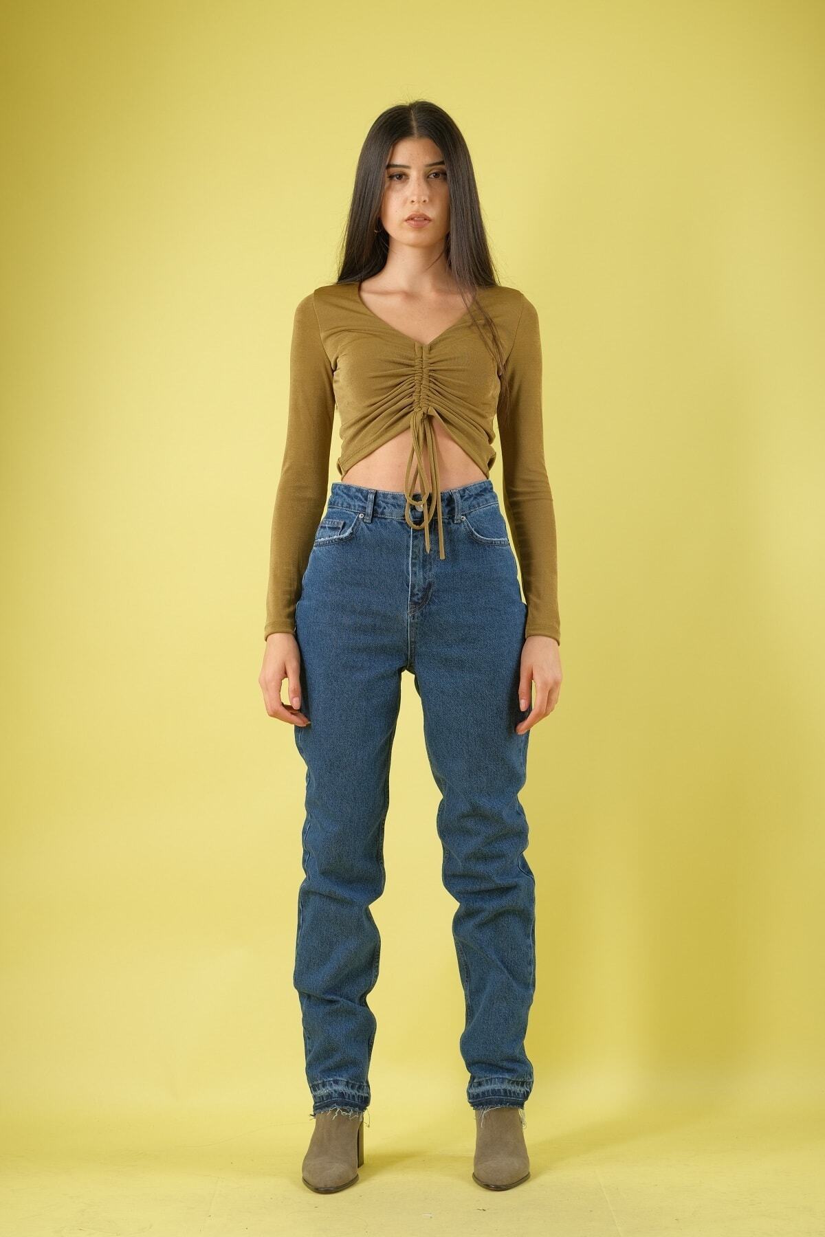 ABBRA Kadın Paçası Izli Straight Jean