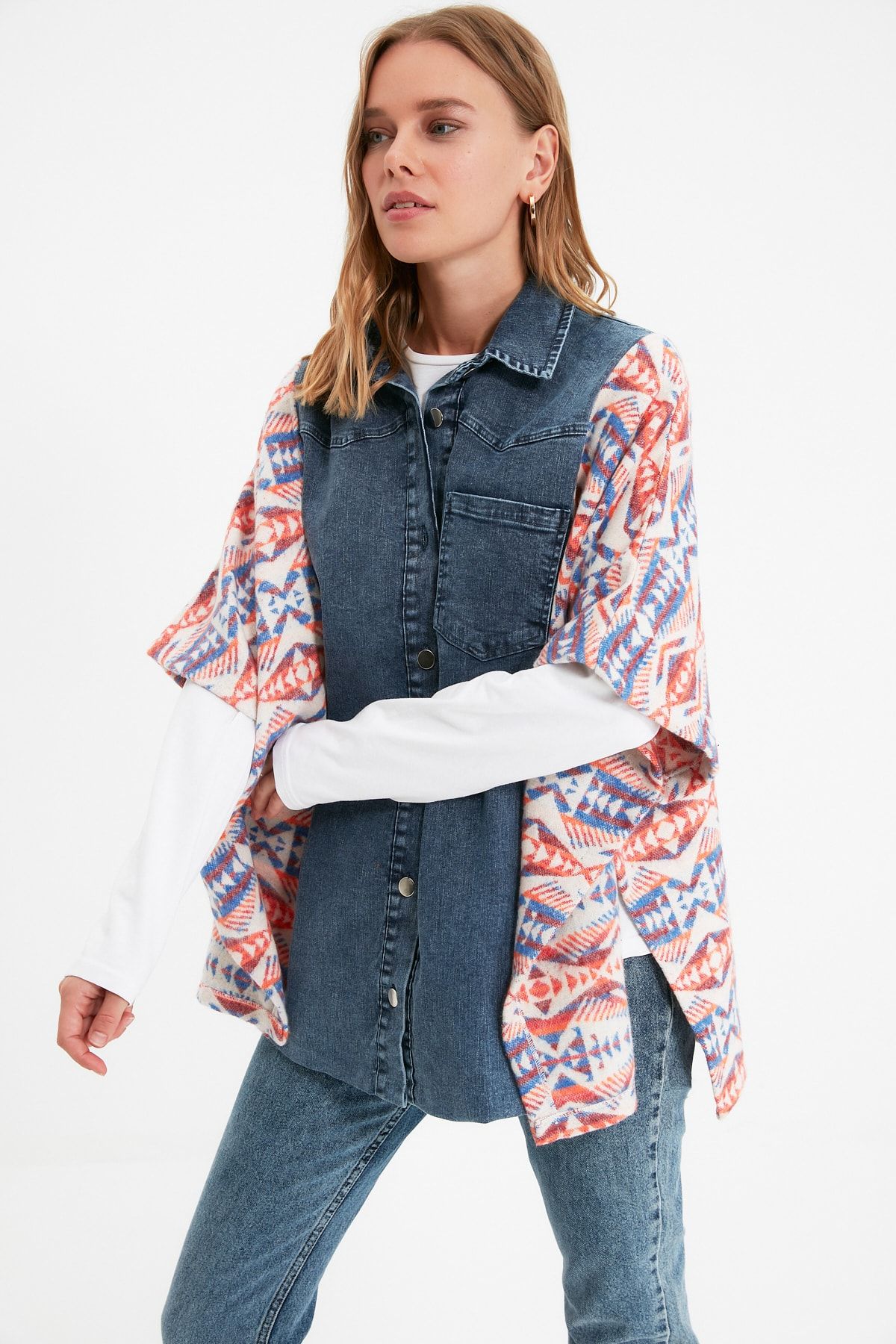 Trendyol Modest IndigoPanelli Ceket TCTAW22CK0025