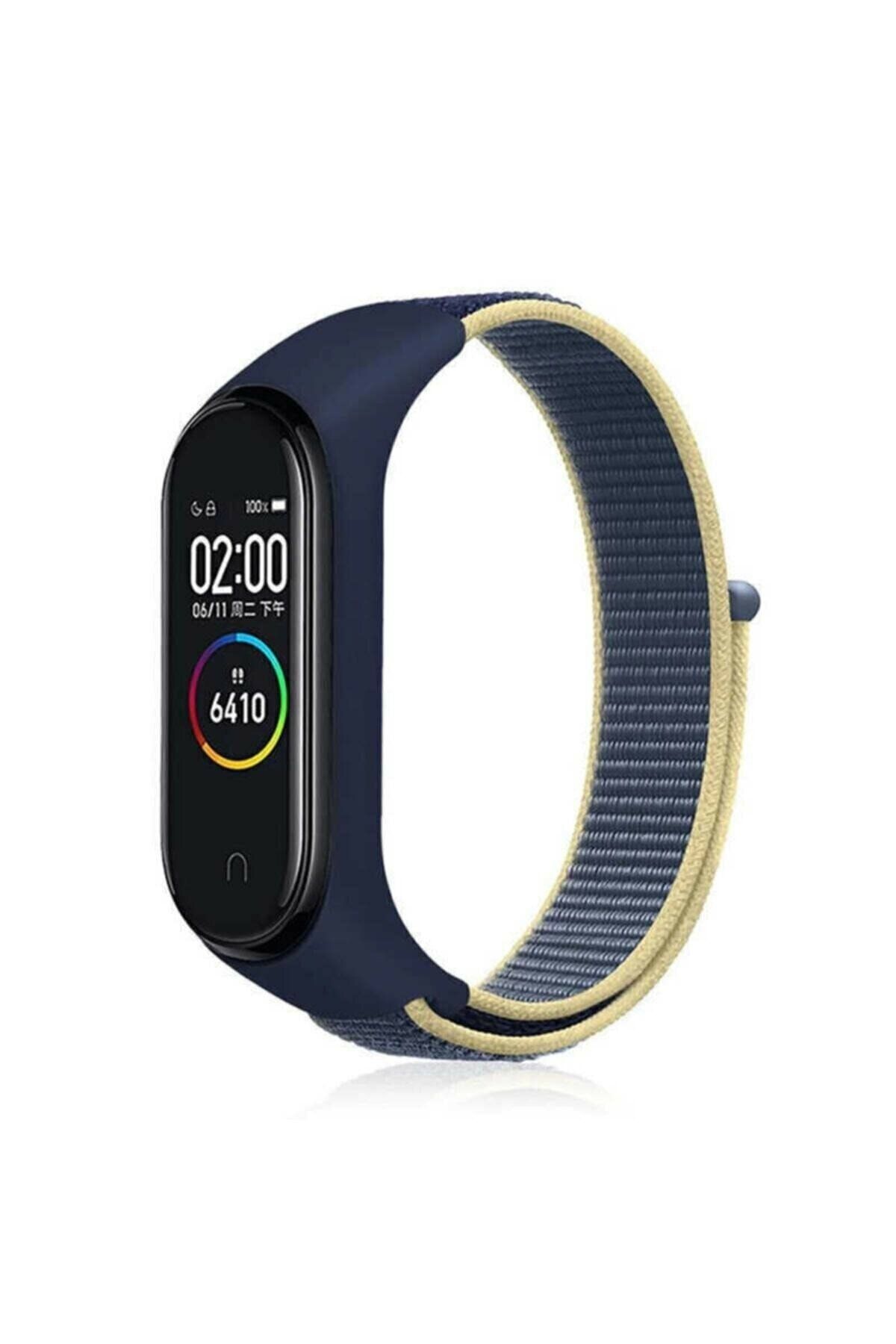 Tagomoon Mi Band 4-5-6 Uyumlu Hasır Spor Lacivert - Sarı Kordon Kayış (saat Değildir)
