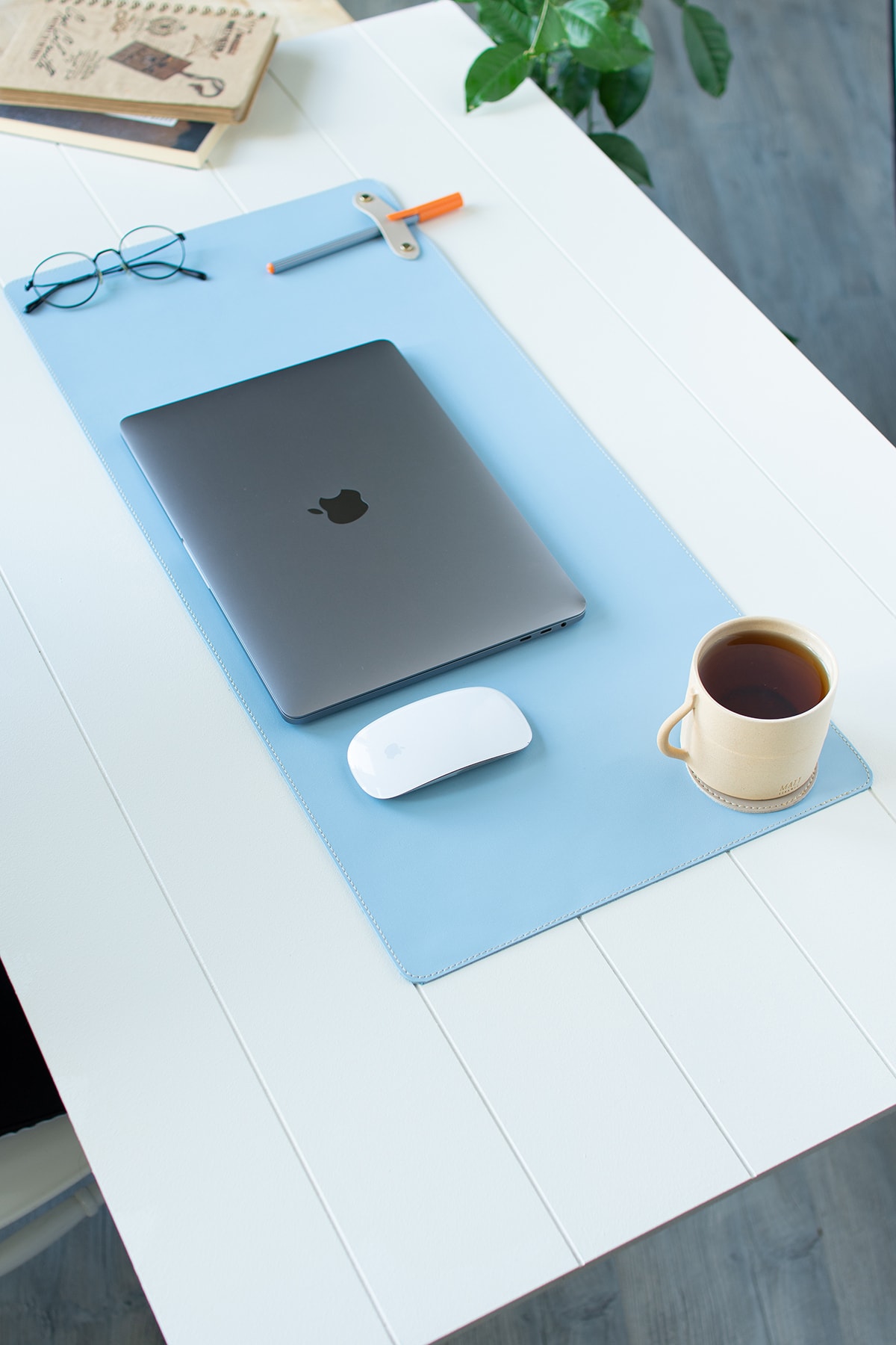 dk leather Mavi Pu Deri Laptop Bilgisayar Için Geniş Gamings Masa Matı Mouse Pad Sümen+ Bardak Altlığı