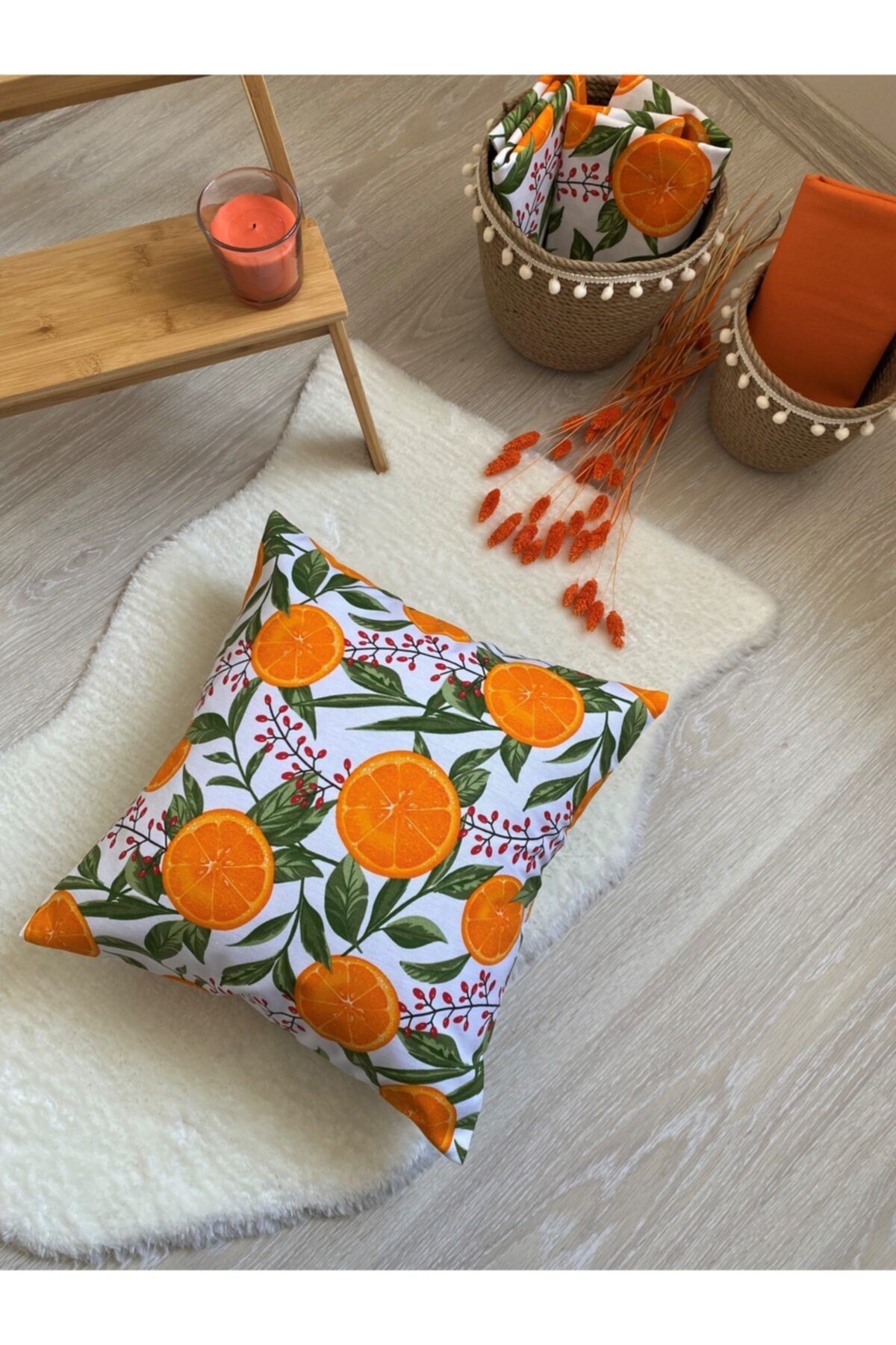 TreeKitchen Orange Patterned Decorative Throw Pillow Case Trendyol