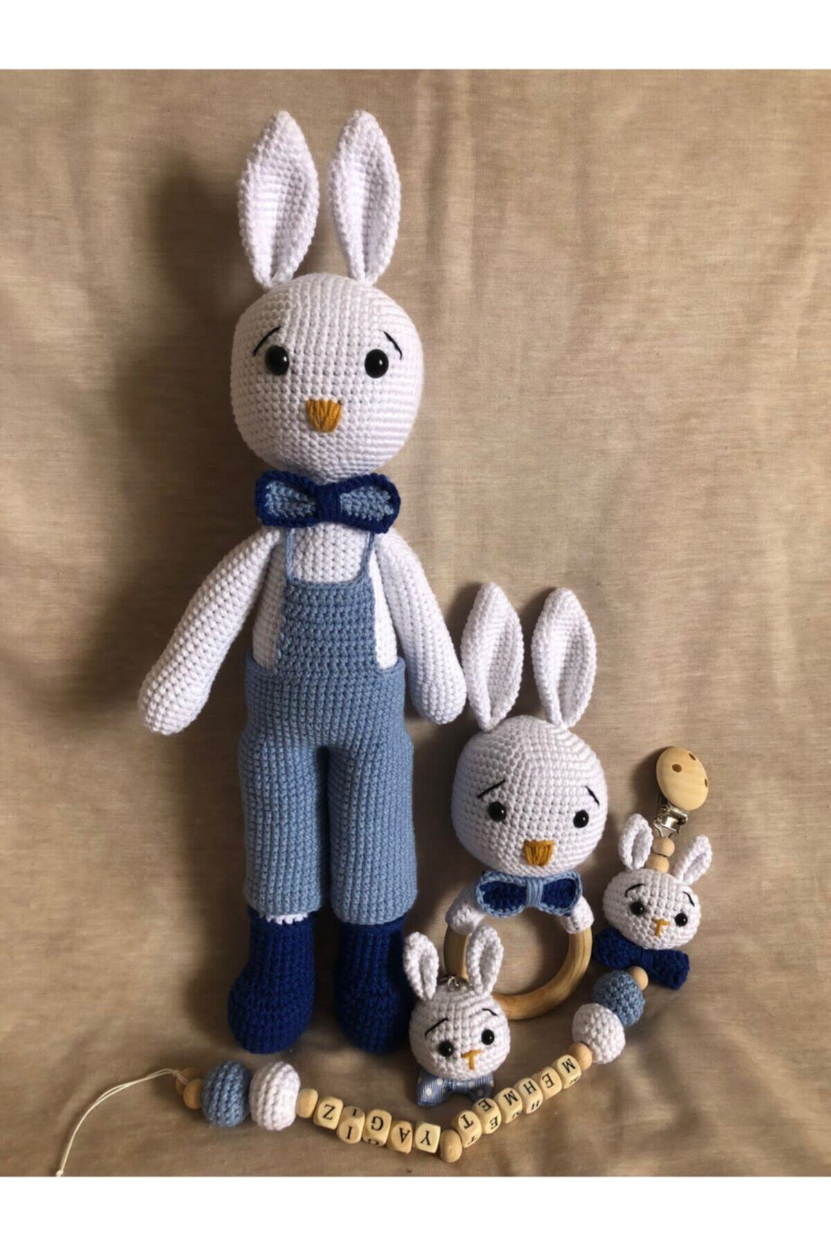 USTAHOBİEVİ Amigurumi Sevimli Erkek Tavşan Seti 4 Lü Organik Oyuncak