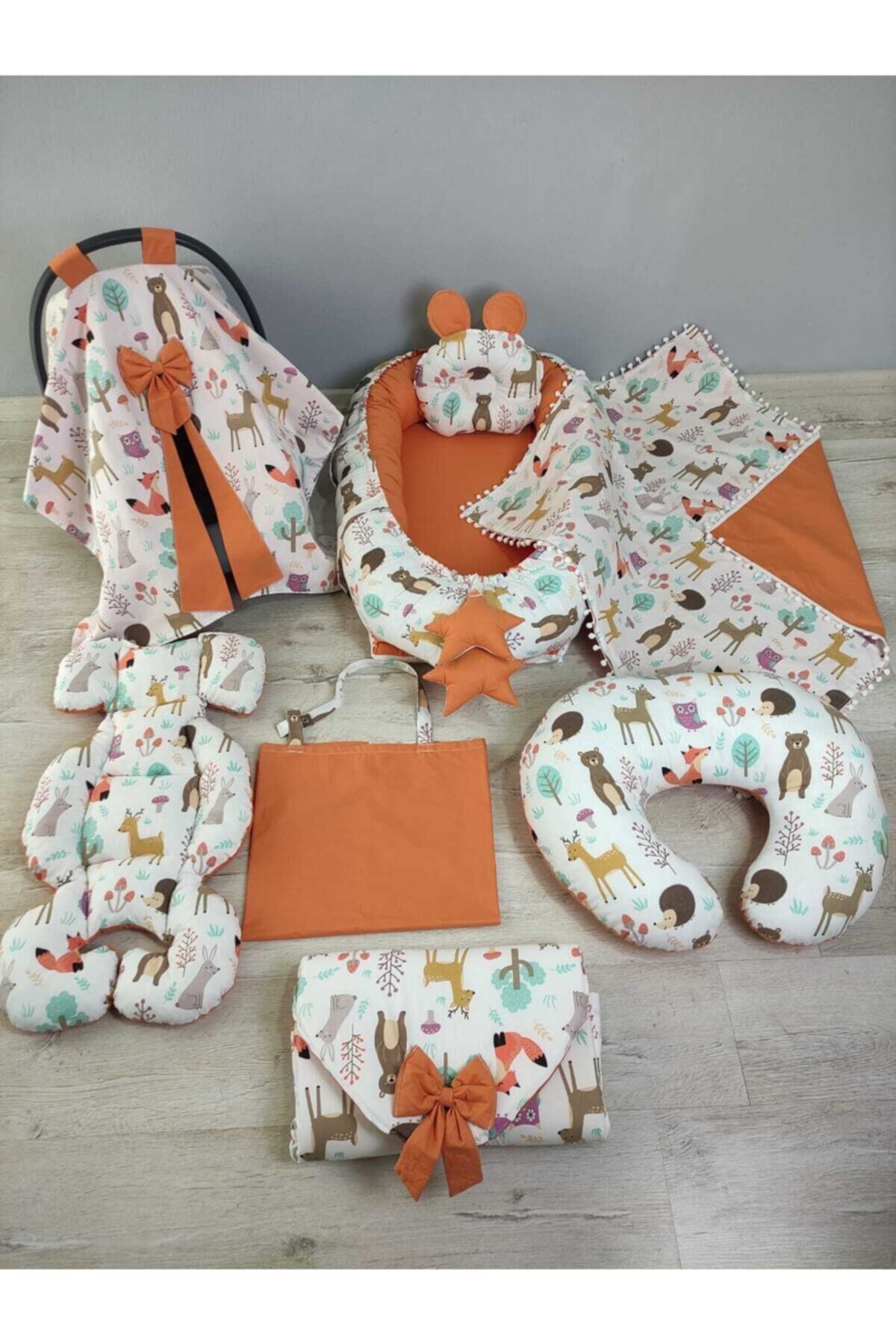 BABYNEST SEPETi Sevimli Hayvanlar Desen Tarçın Kombin Orijinal Babynest Seti