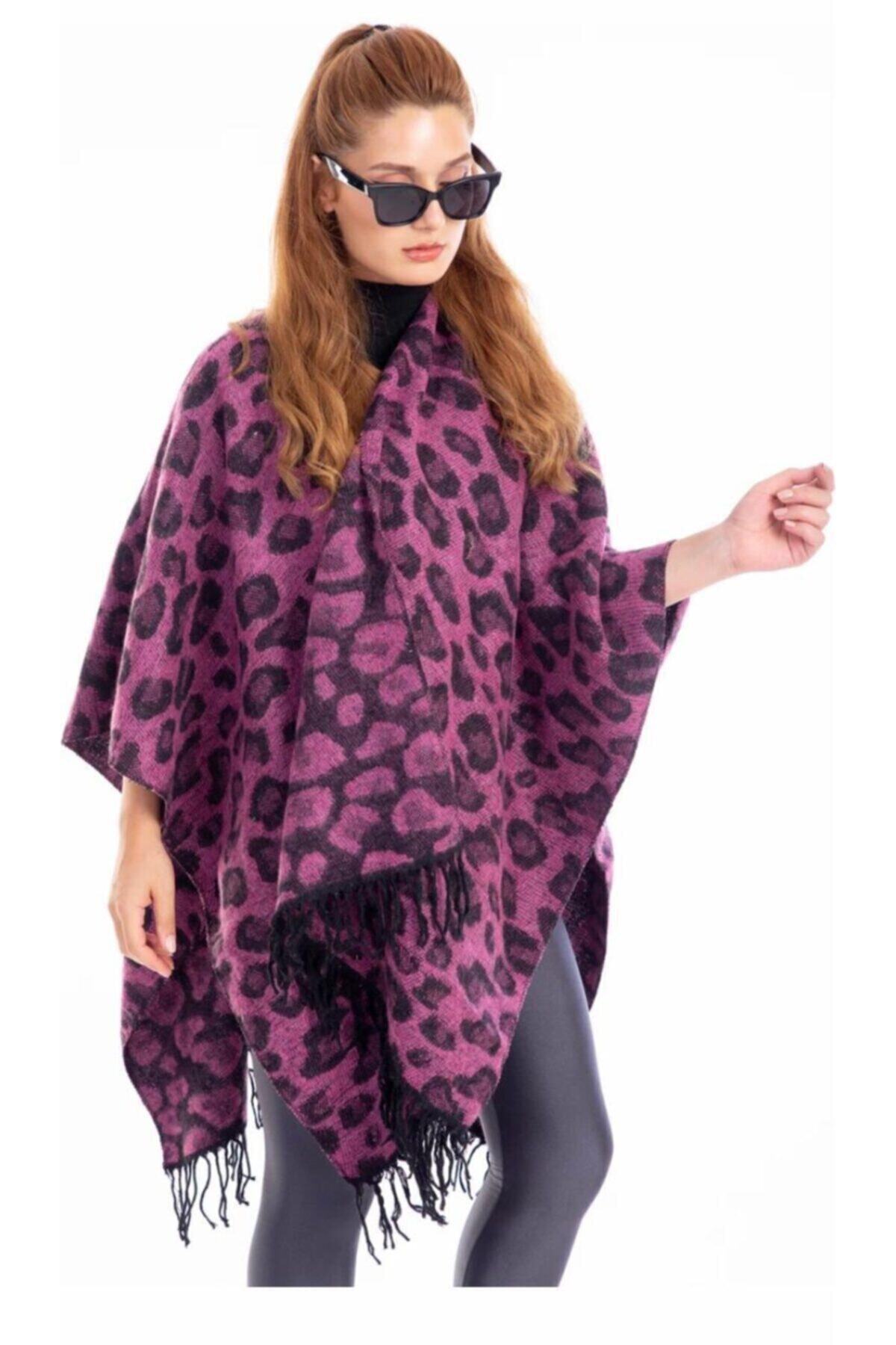 MONCHİCHİ Kadın Leopar Desen Mor Panço High Qality