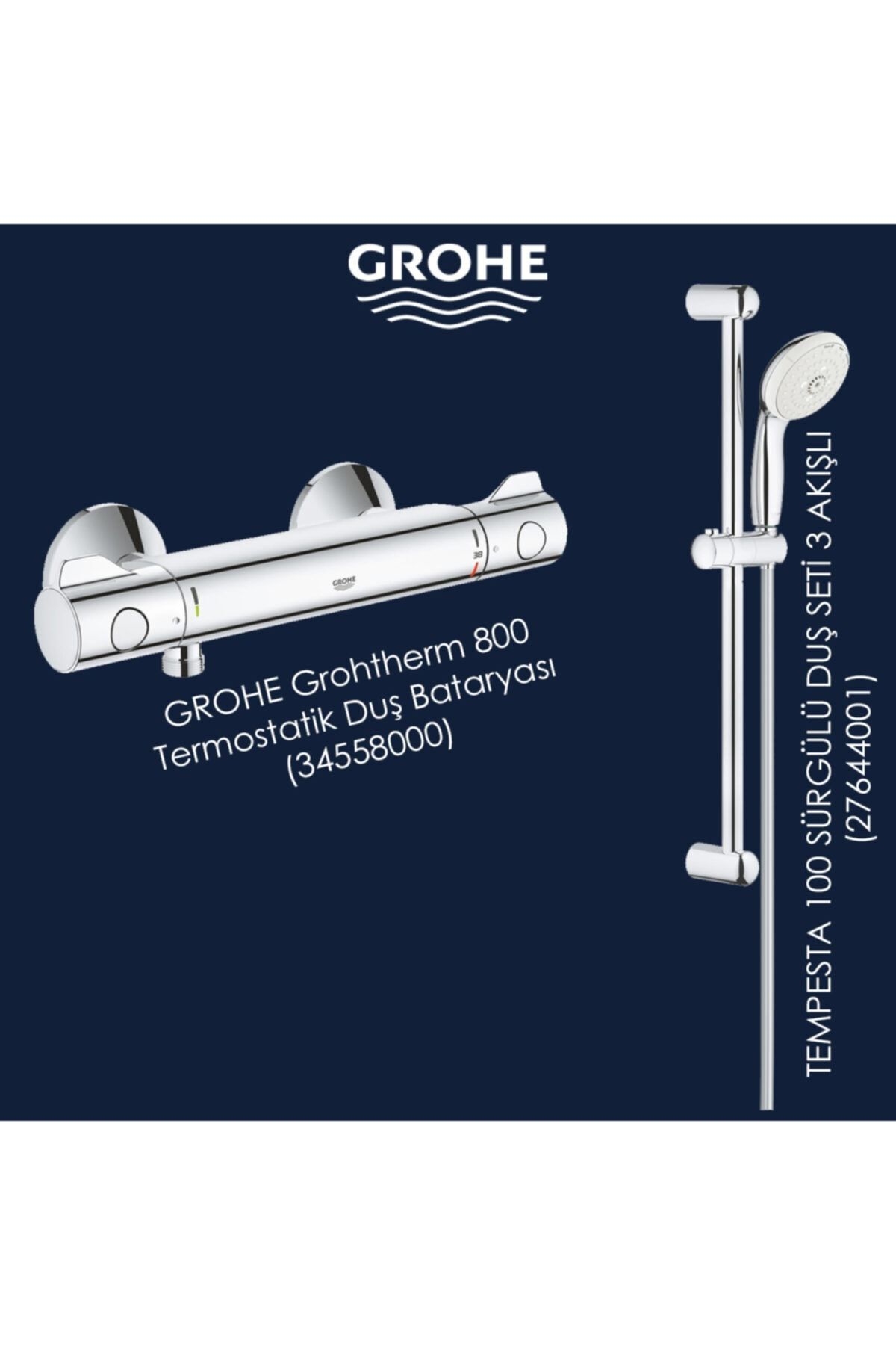 Grohe Grohtherm 800 Termostatik Duş Bataryası + Tempesta 100 Sürgülü Duş Seti