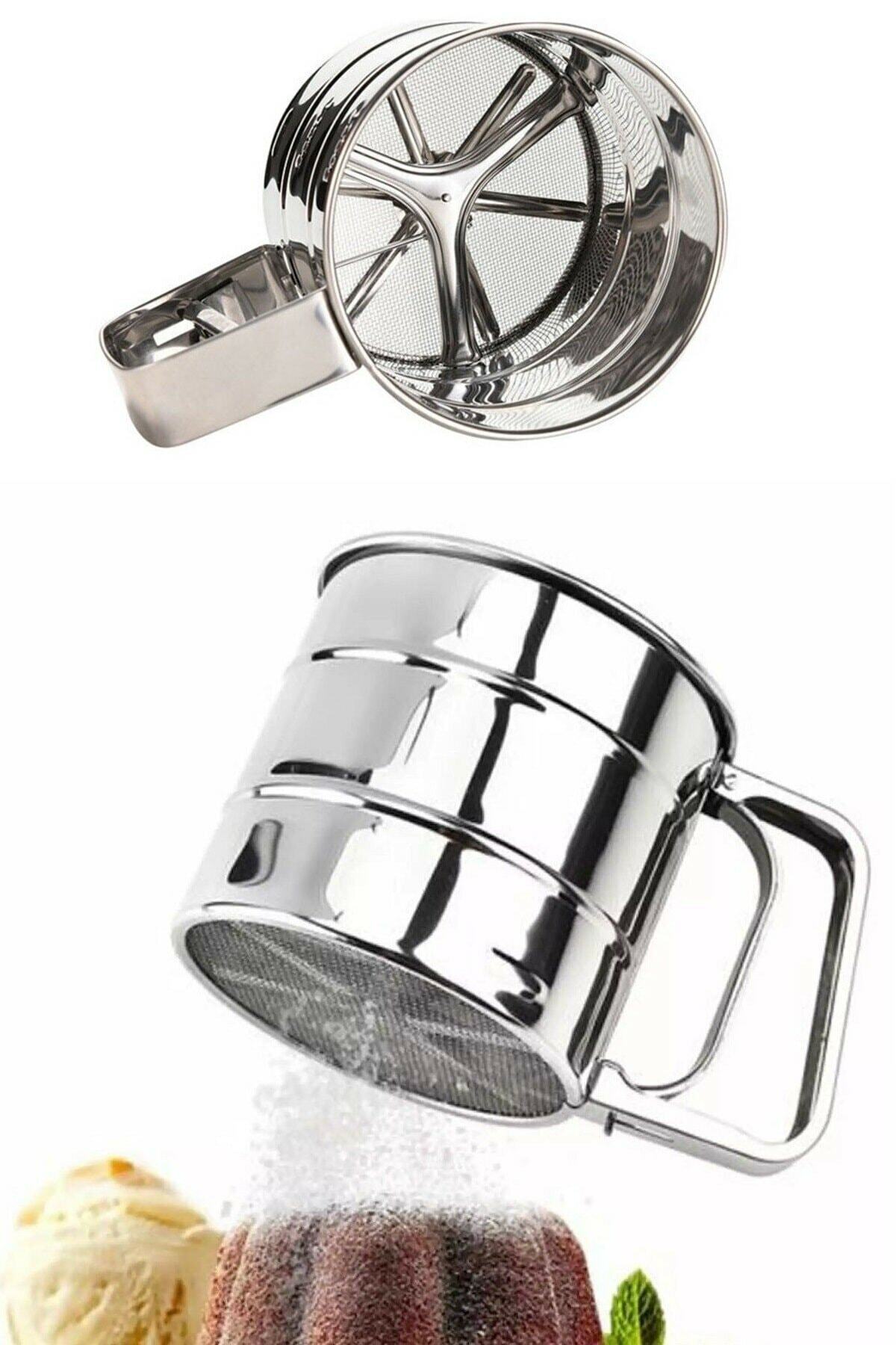 Homerest Basmalı Un Eleği Pratik Paslanmaz Çelik Un Şeker Pudra Eleme Tetikli Aparatı