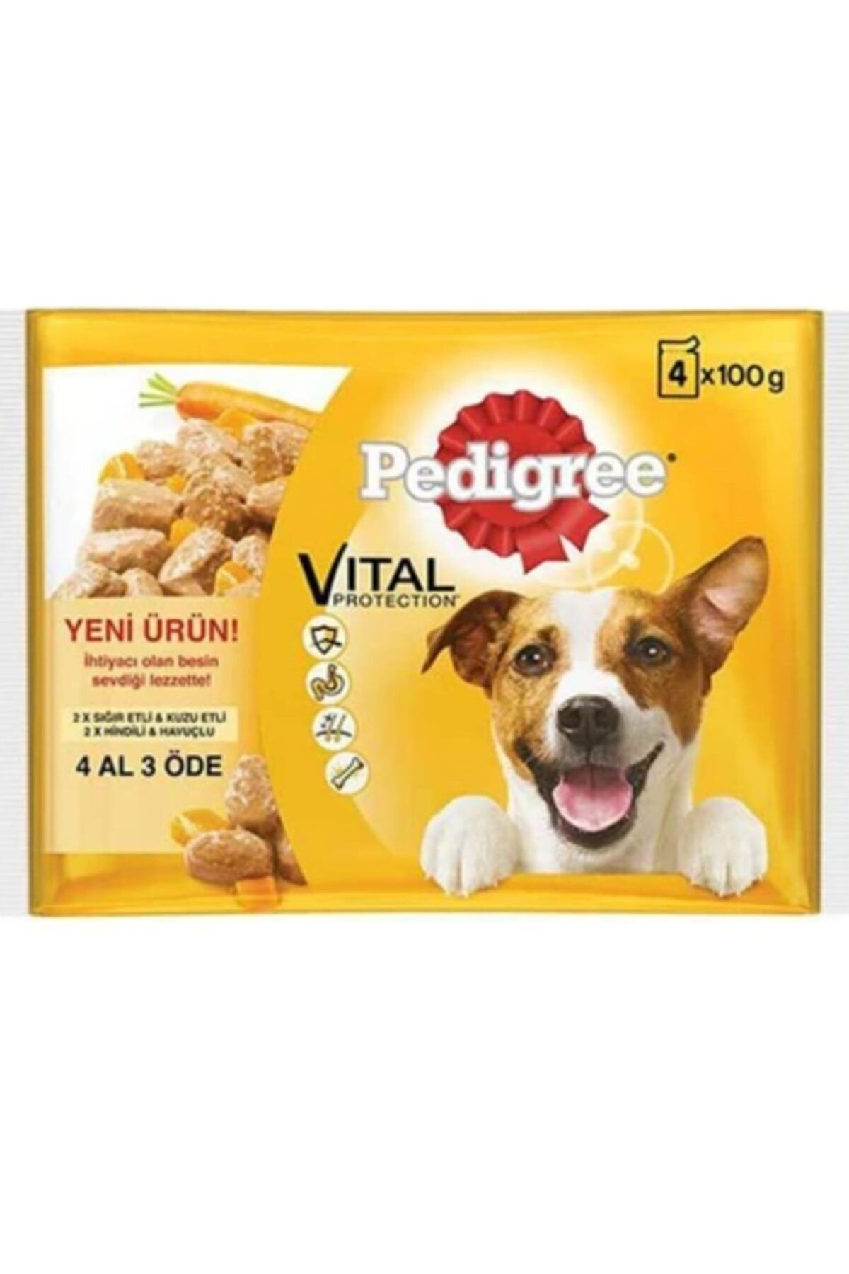 Pedigree Biftekli, Kuzulu, Hindili, Havuçlu Yaş Mama Poşet Köpek Yaş Mama 4 X 100 Gr.