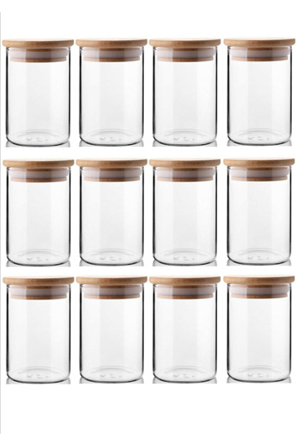Housess 12 Li Bambu Vakum Kapaklı Mini Baharatlık Cam Kavanoz Seti 100 Mll (5 Cm X 8 Cm)