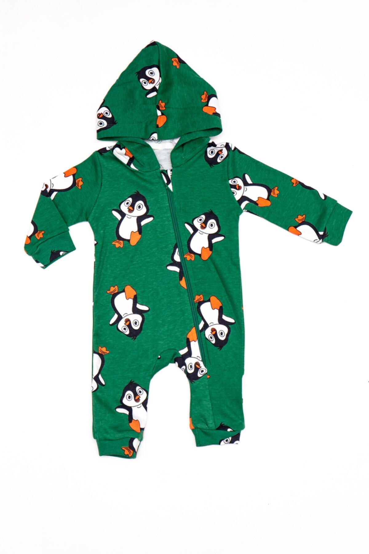 ikon bebek Kapüşonlu, Fermuarlı, Penguen Desenli, Bebek Tulumu