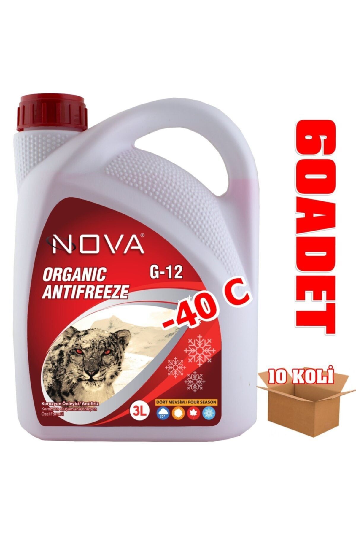 Nova Ultra -40 Derece Organik Kırmızı Antifriz 3 Litre (60 Adet)