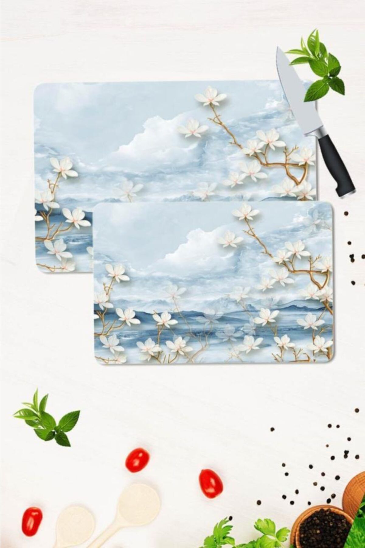 Saban 2' Li Takım 30x40 Cm Ve 20x30 Cm Model 88 Desenli Cam Kesim Tablası Ve Ocak Koruma