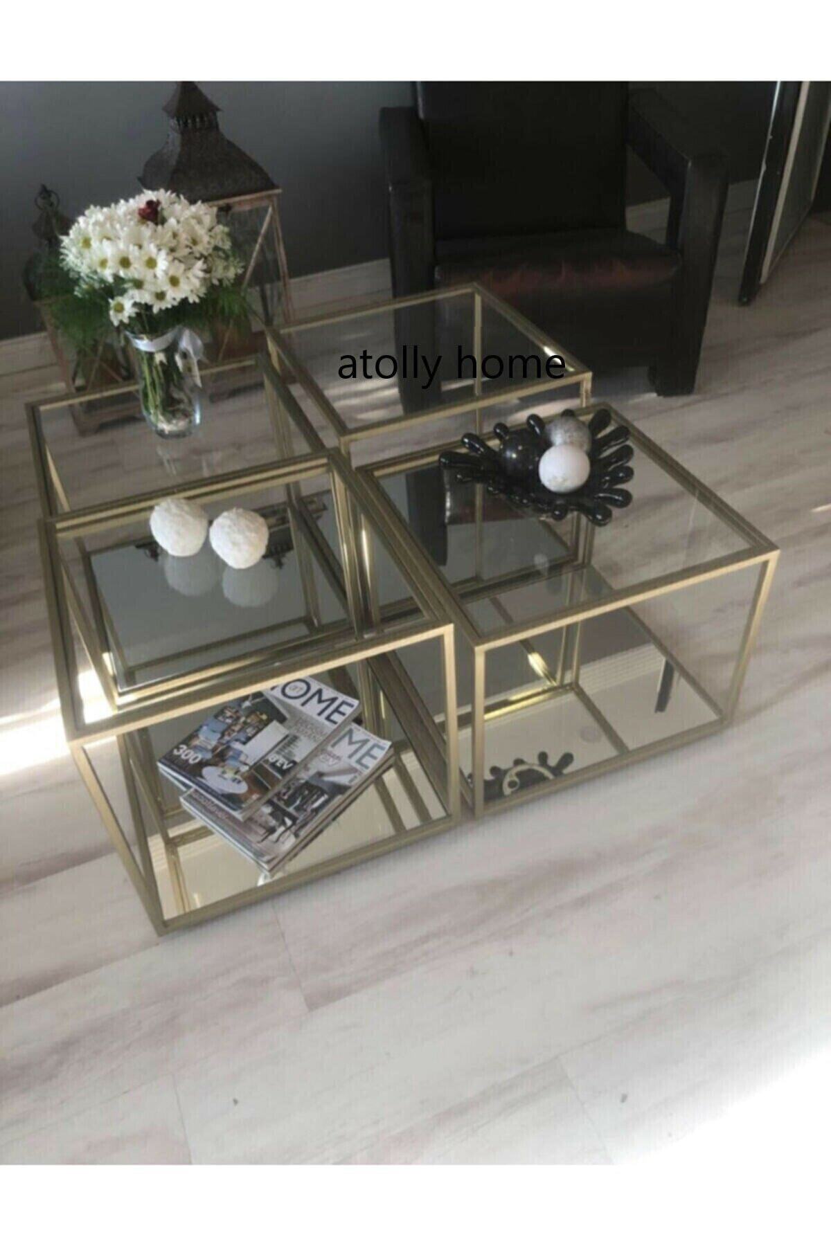 Atolly Home Metal Gold 4 Lü Ayrılabilen Orta Sehpa