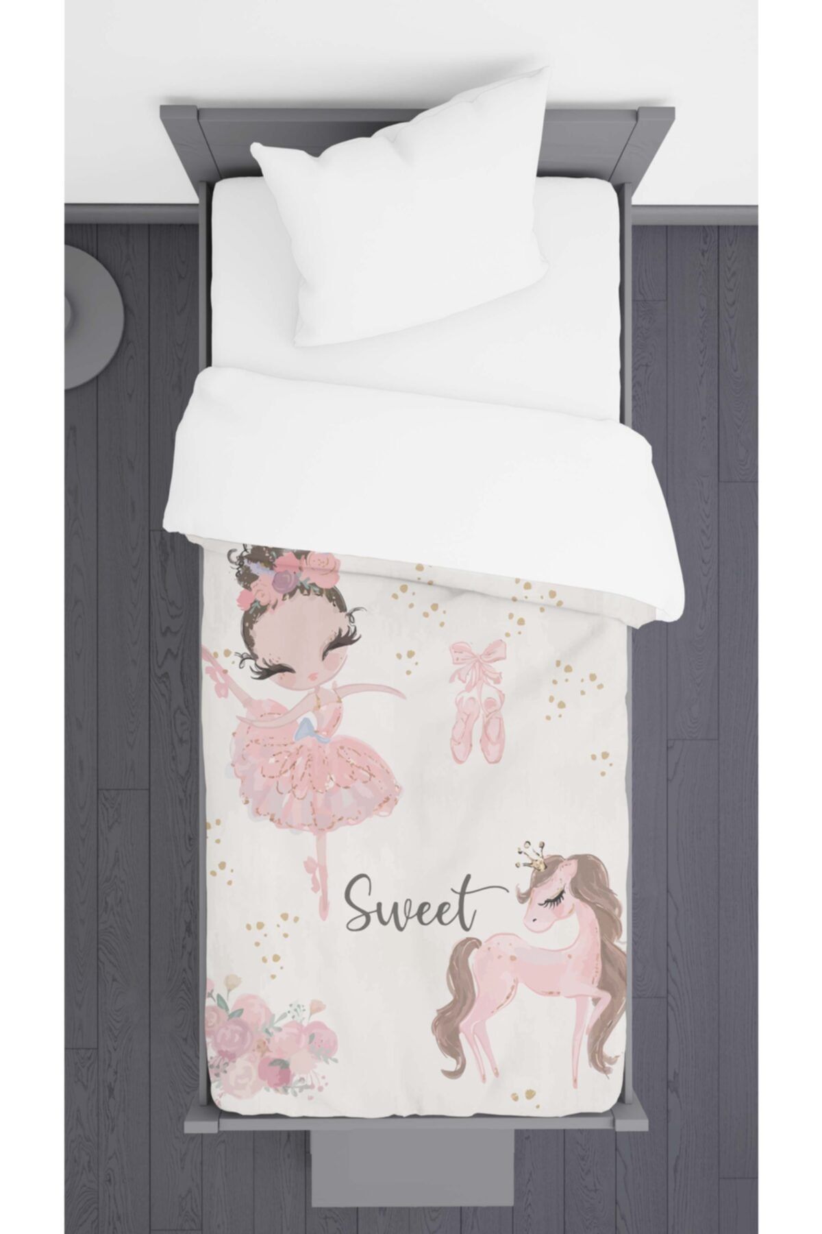 Ziu Kids Balerin At Desenli Dekoratif Yatak Örtüsü 140x220