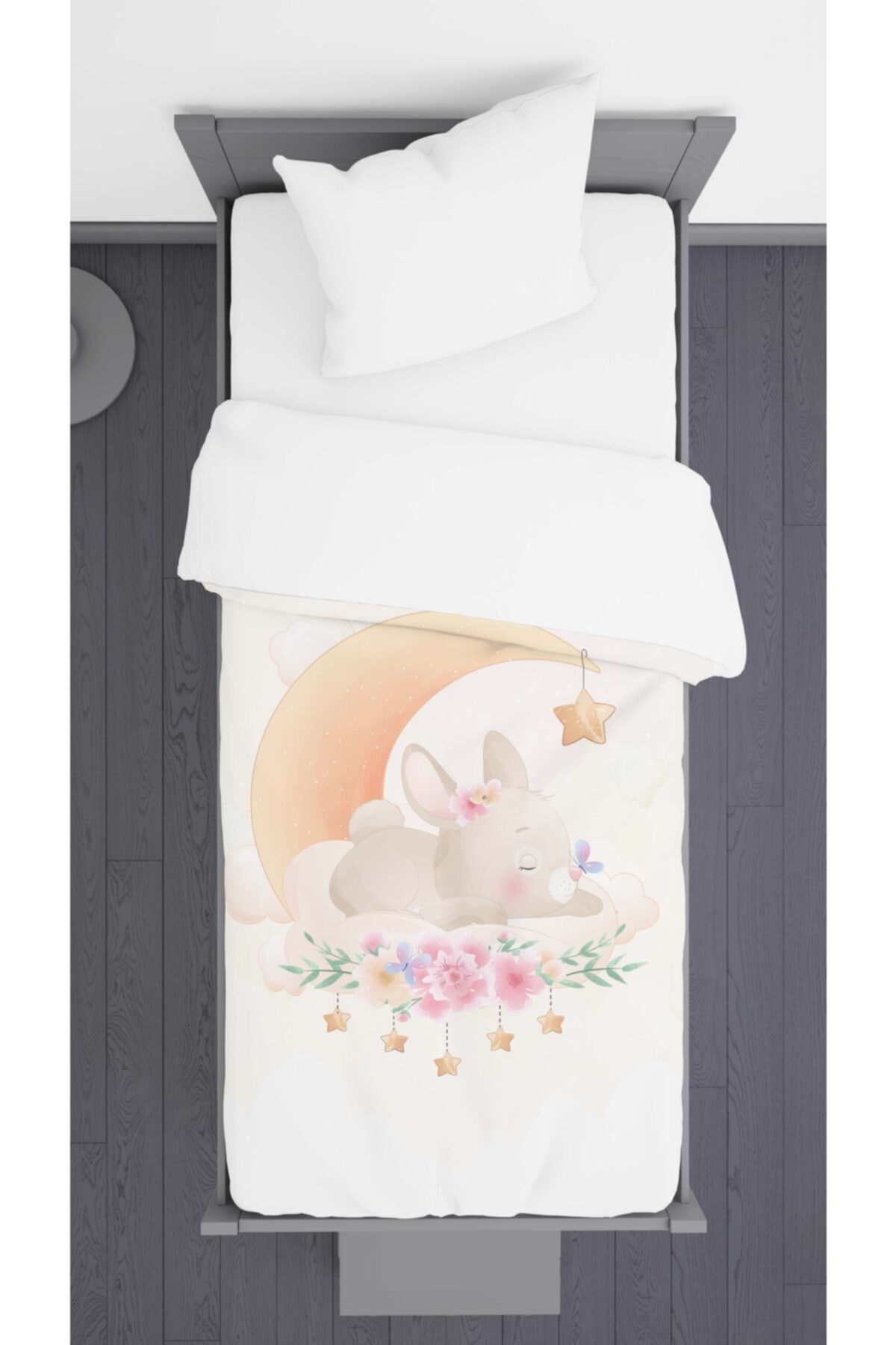Ziu Kids Ayda Uyuyan Tavşan Desenli Dekoratif Yatak Örtüsü 140x220