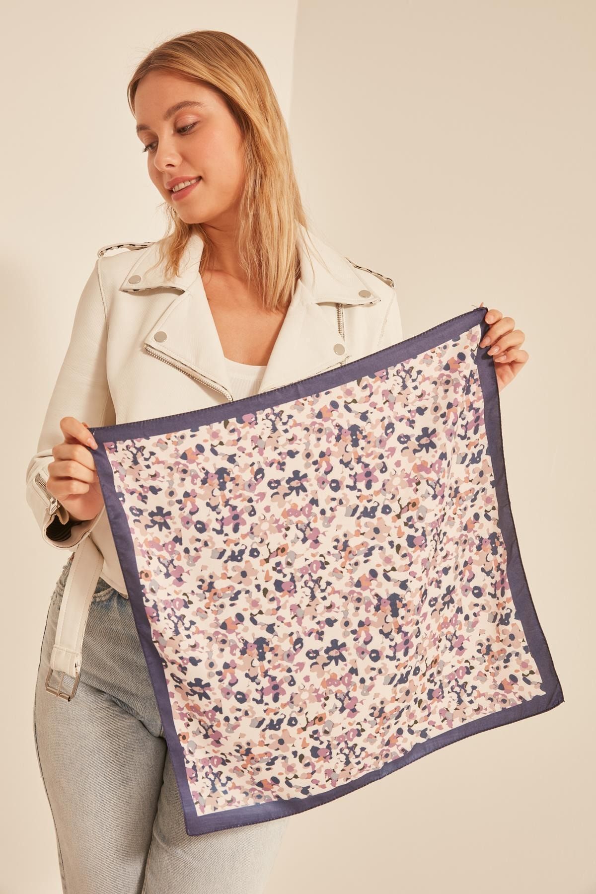 YLondon 13930 Patchwork Desenli Lacivert Bandana Fular