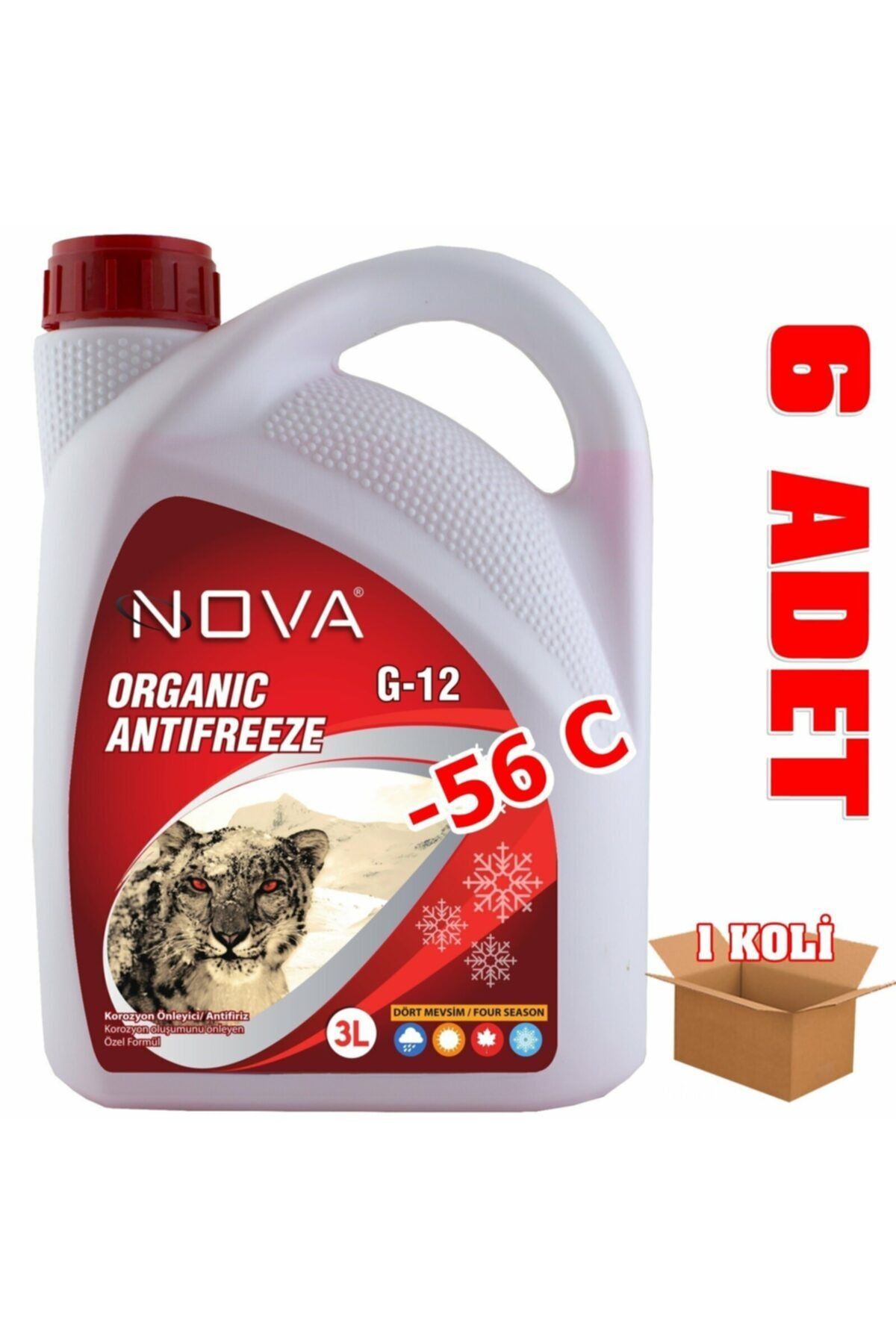 Nova -56 Derece Organik Kırmızı Antifriz 3 Litre (6 Adet)