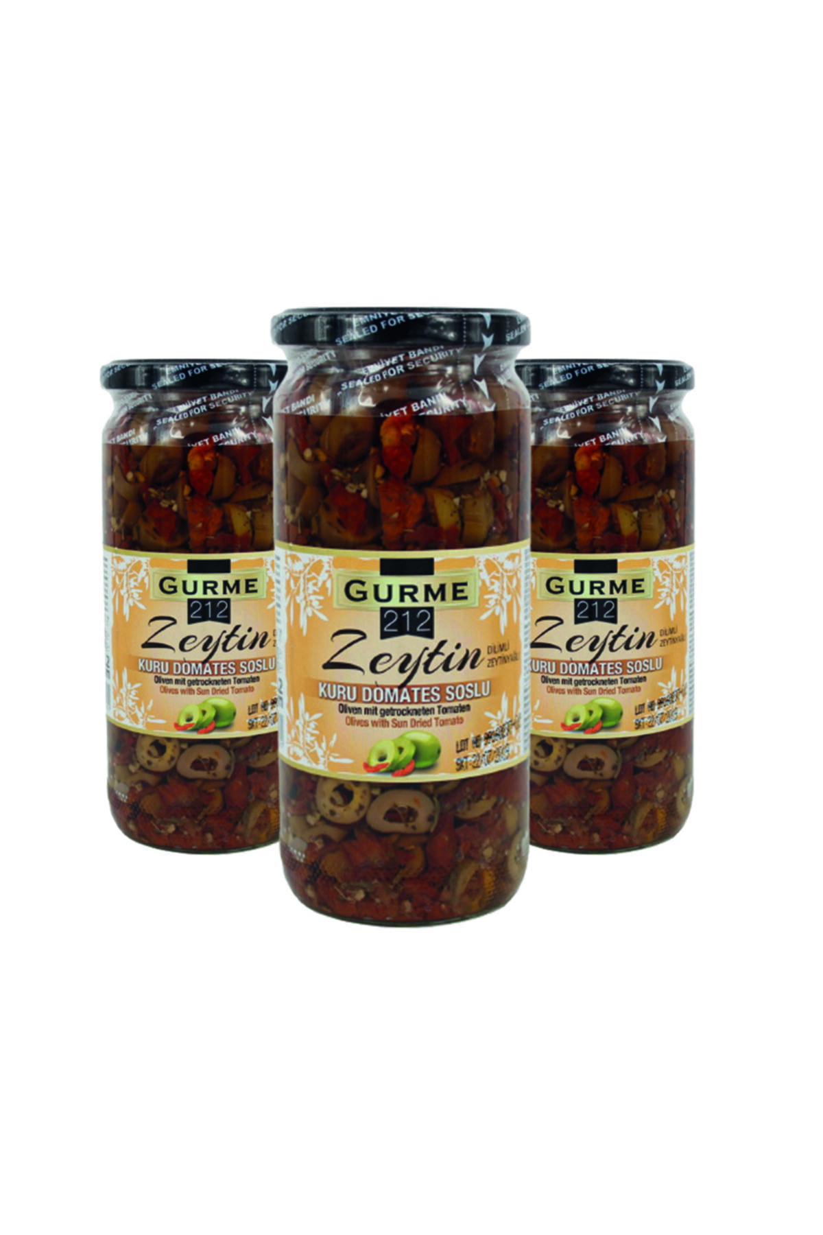Gurme212 Kurutulmuş Domates Soslu Yeşil Dilim Zeytin (3 Adet X 500ml)
