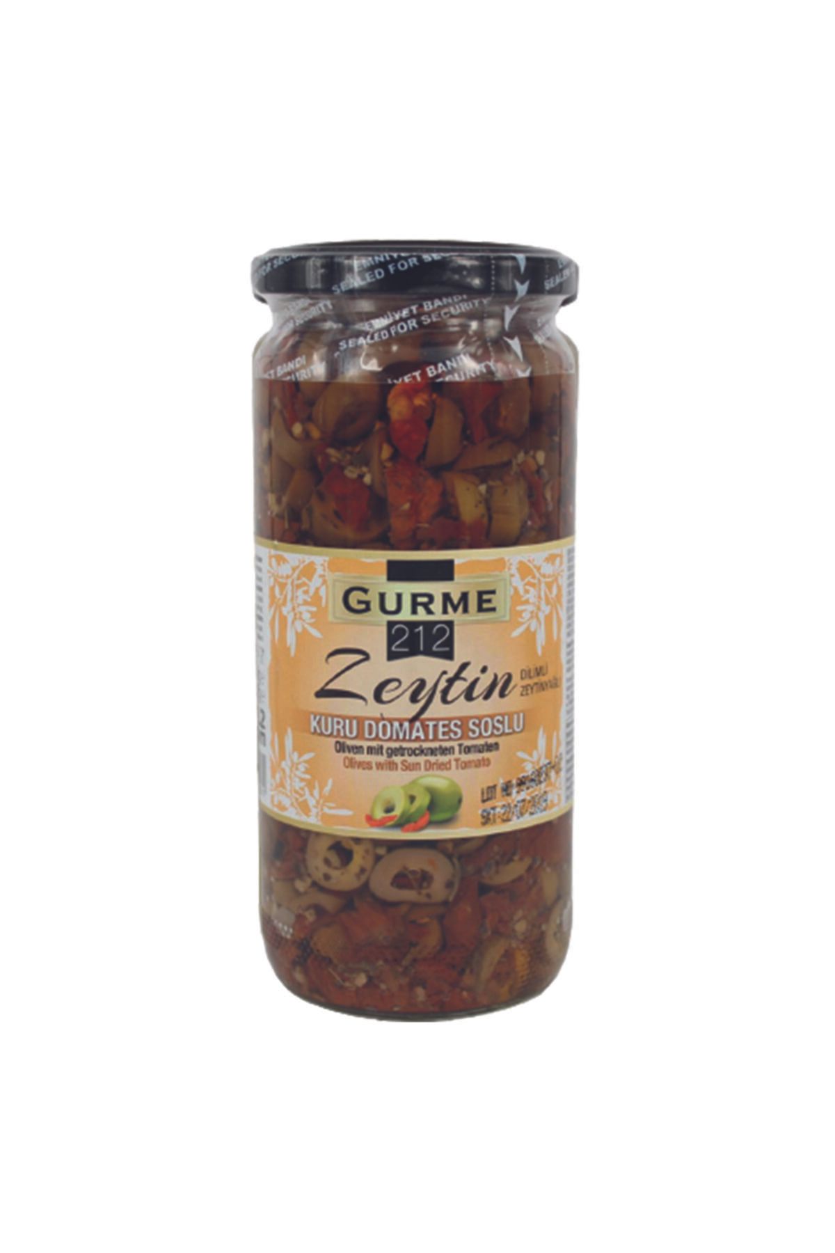 Gurme212 Kahvaltılık Yeşik Zeytin (dilimli), Kuru Domateste Marine (1 Adet X 500ml)