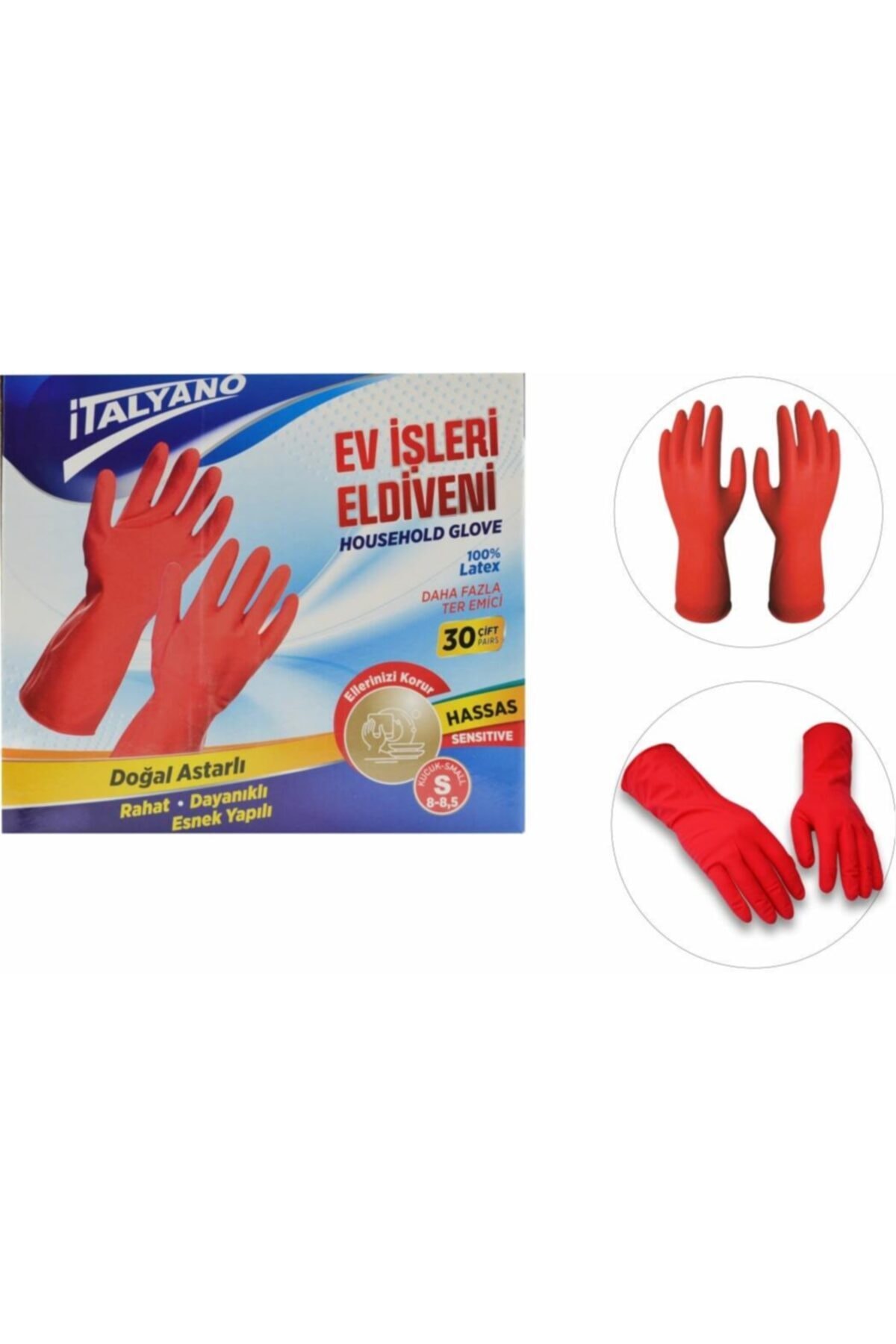 İtalyano Italyano Bulaşık Eldiveni 1 Pakette 30 Çift S (8,5) Beden Itl-101