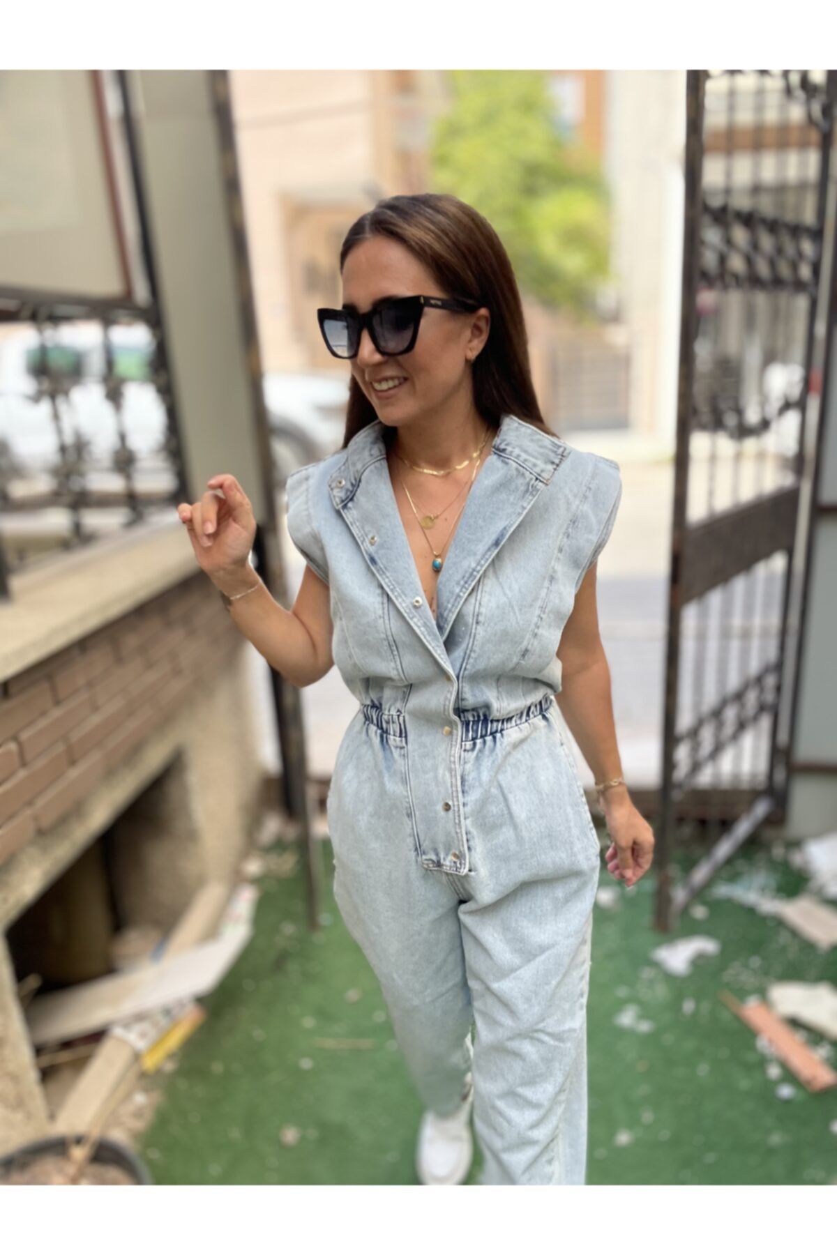 Chiklet Denim Kot Tulum