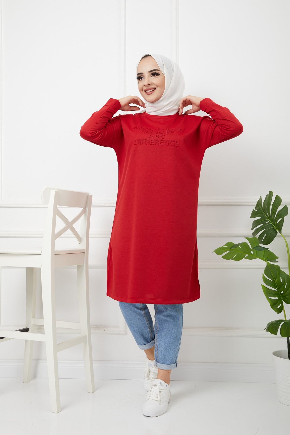 Bayanca Moda Kadın Uzun Kabartma Baskılı Sweatshırt/tunik