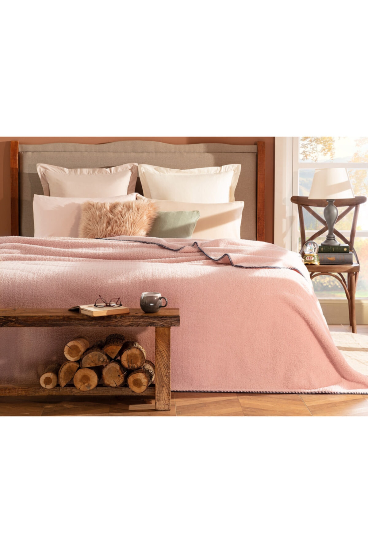 Madame Coco Claire Sherpa Tek Kişilik Düz Battaniye Pudra