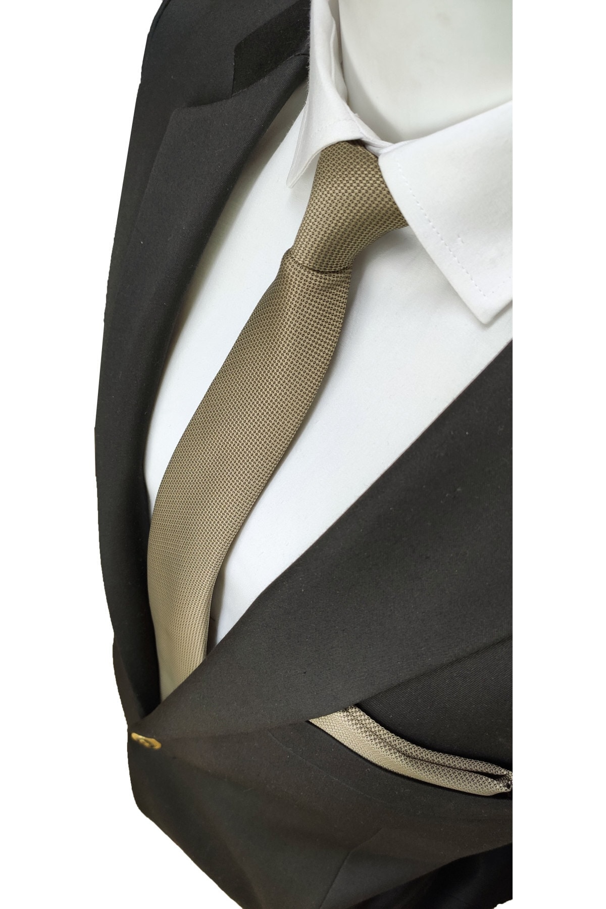 Elegante Cravatte Bej Renginde Armürlü Oxford Desen Kravat Ve Mendil