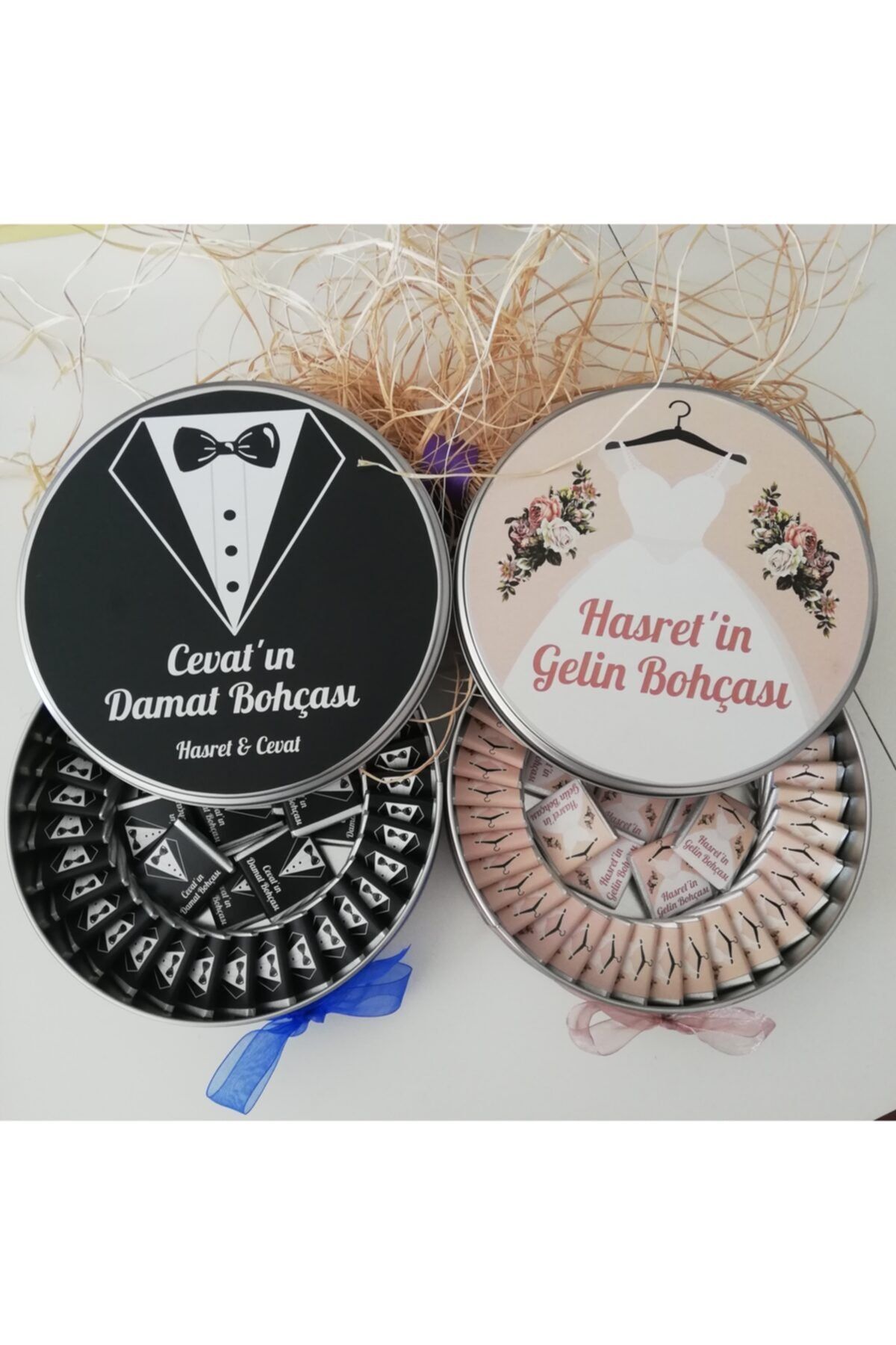 iremden Gelin Damat Bohça Çeyiz Çikolatası 48'li 2 Metal Kutulu Çikolata