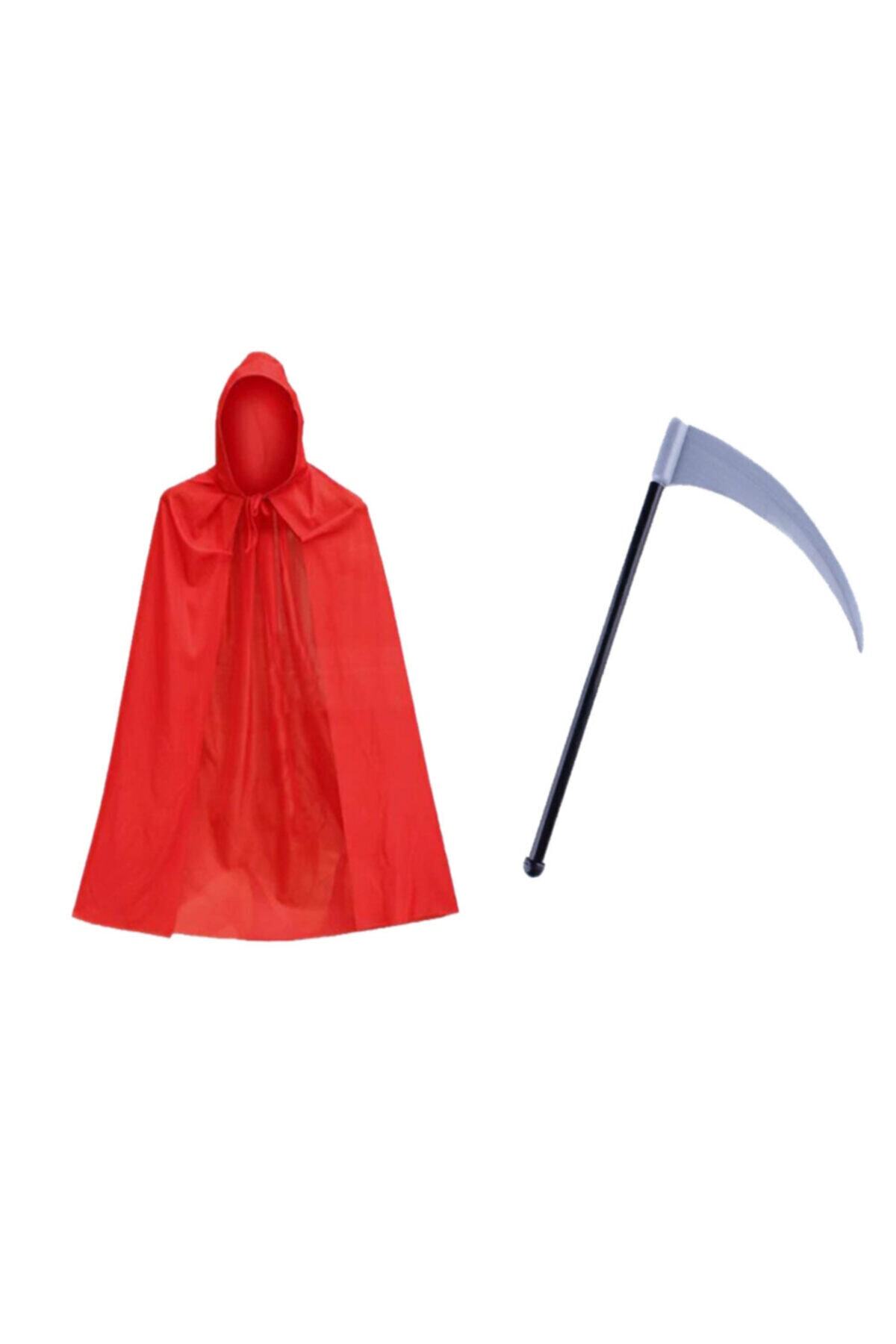 NO NAME Halloween 90 Cm Kırmızı Cellat Pelerini Ve Cellat Tırpanı