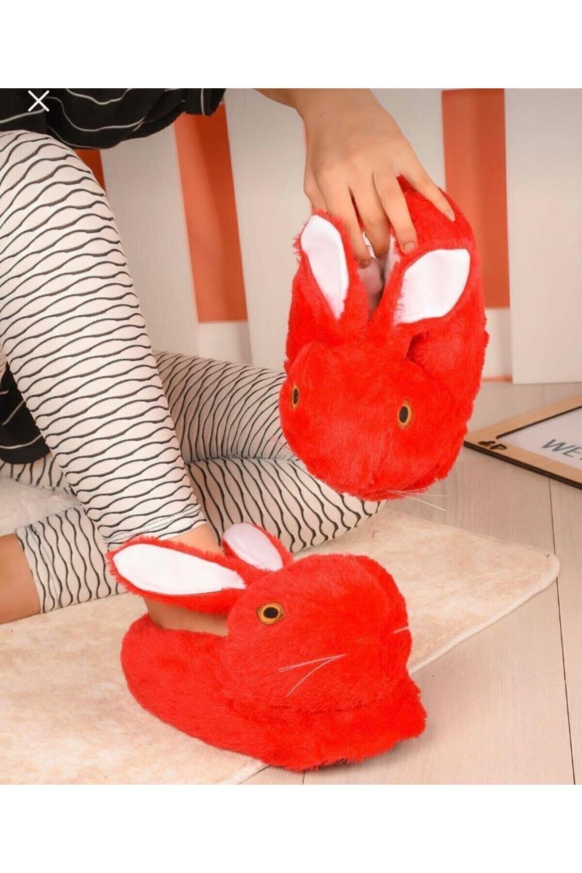 BY MAY SHOES Kırmızı Tavşanlı Panduf Ev Botu