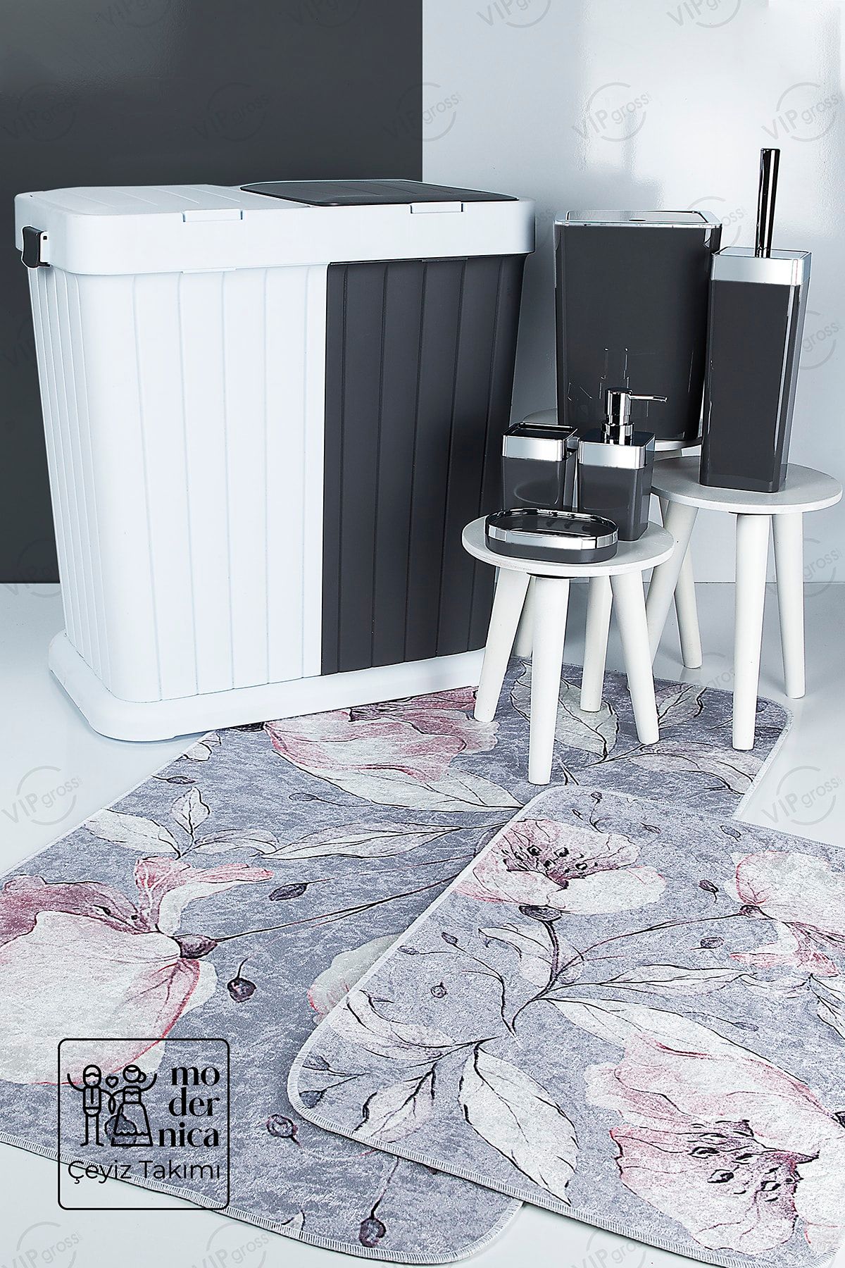 vipgross 8 Parça Banyo Seti Elit Gri Gümüş 6146-0241