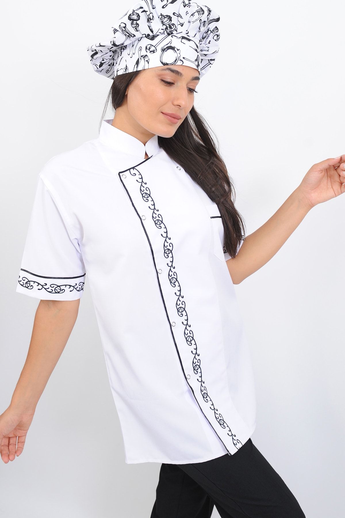 Lobby Uniform Kısa Kollu Nakışlı Aşçı Ceket