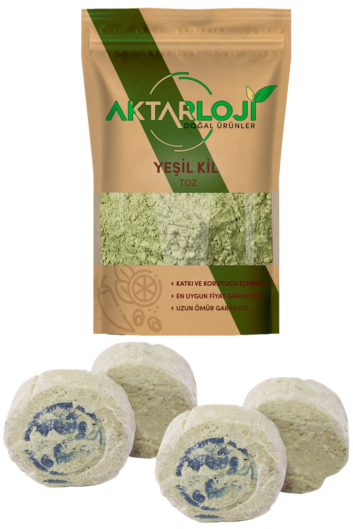 aktarloji 6 Adet Ruşur Taşı + 200 Gr Toz Yeşil Kil