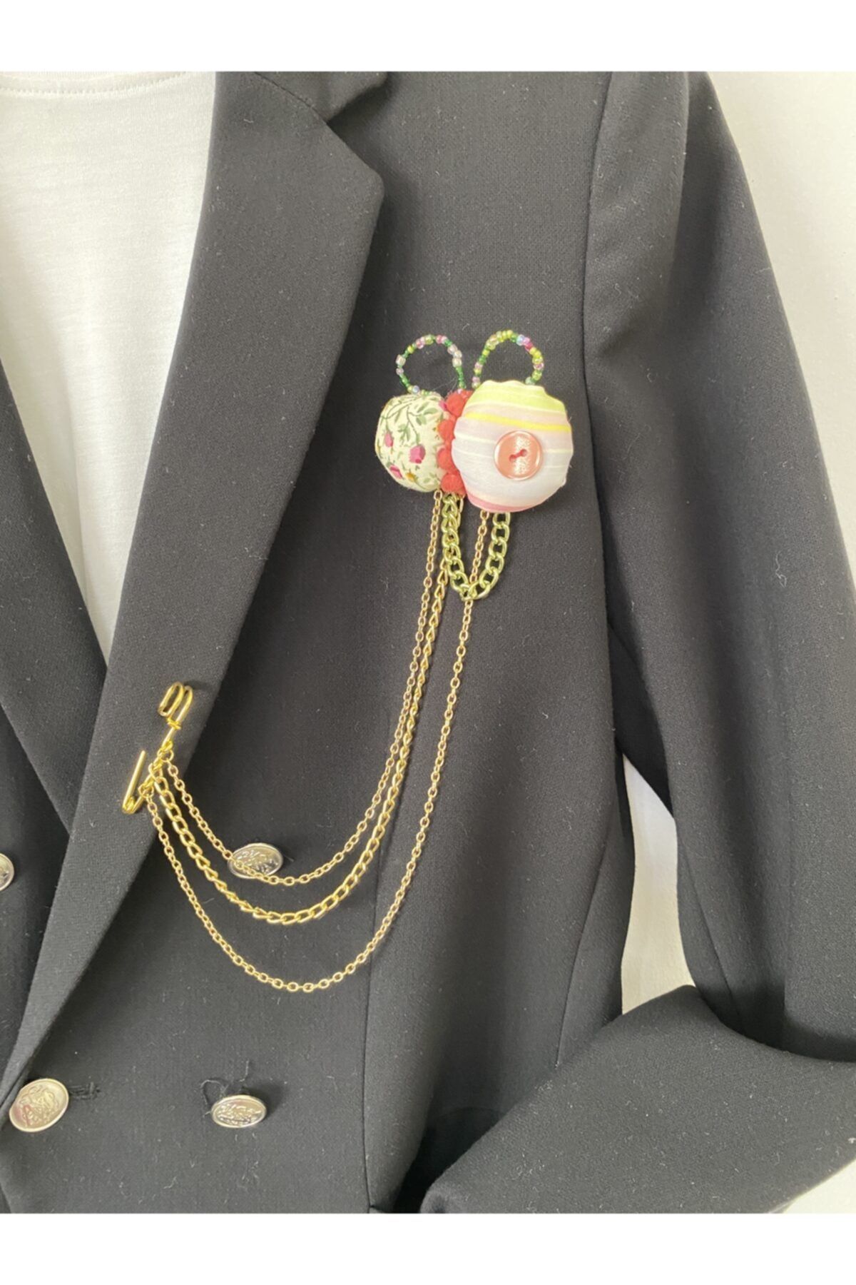 Maiden moda Altın Renk Zincirli Renkli Kadın Broş