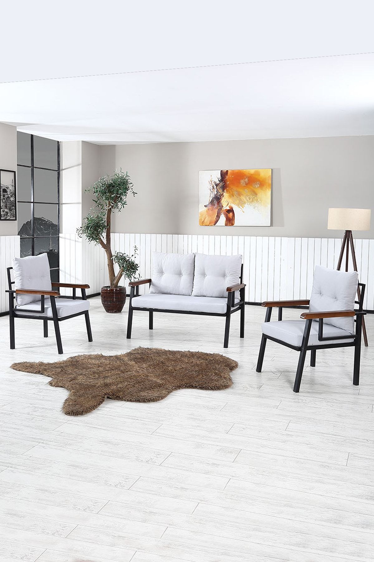 Mygusi Balkon,Bahçe Metal Kanepe Koltuk Takımı - 2+1+1 Gri