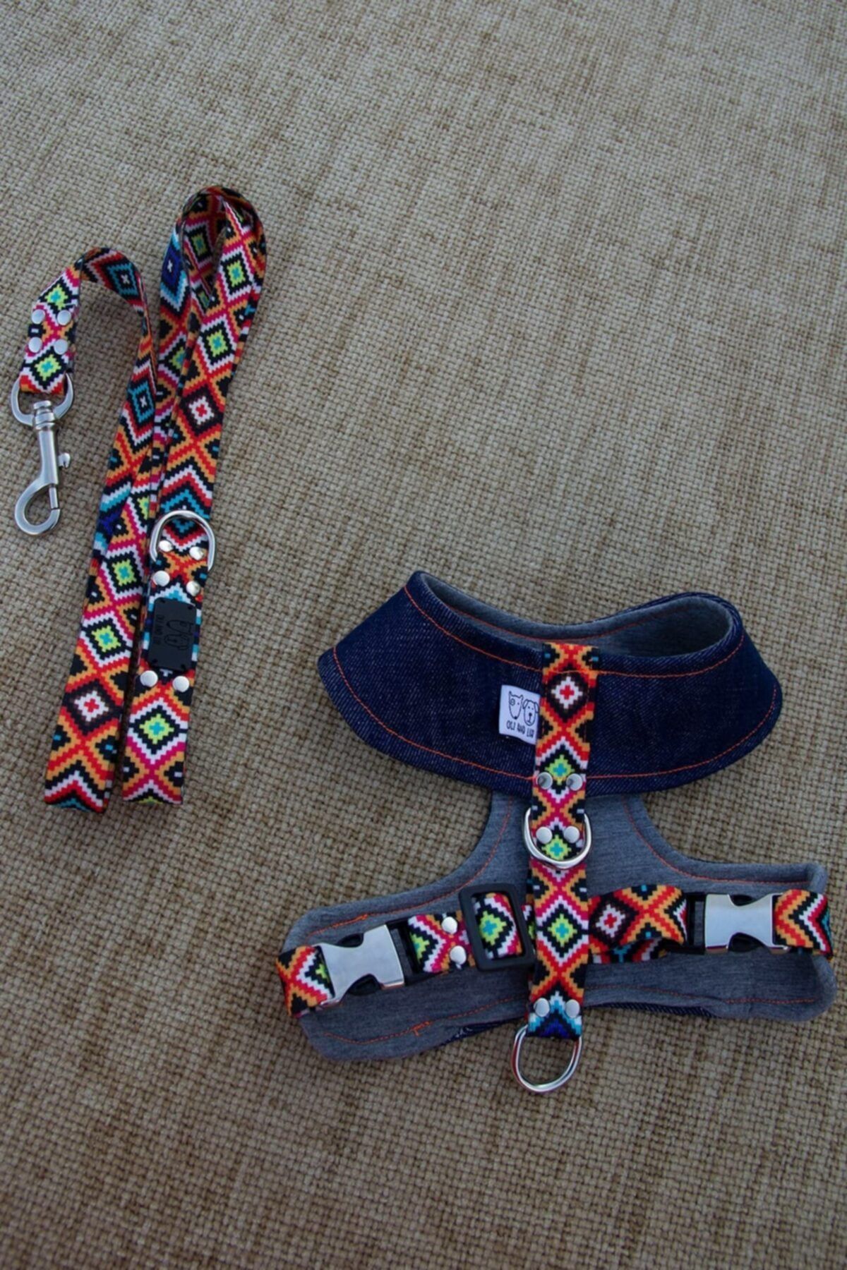 Oli and Lui X Large Aztec Köpek Göğüs Tasması ve Gezdirme Kayışı Seti