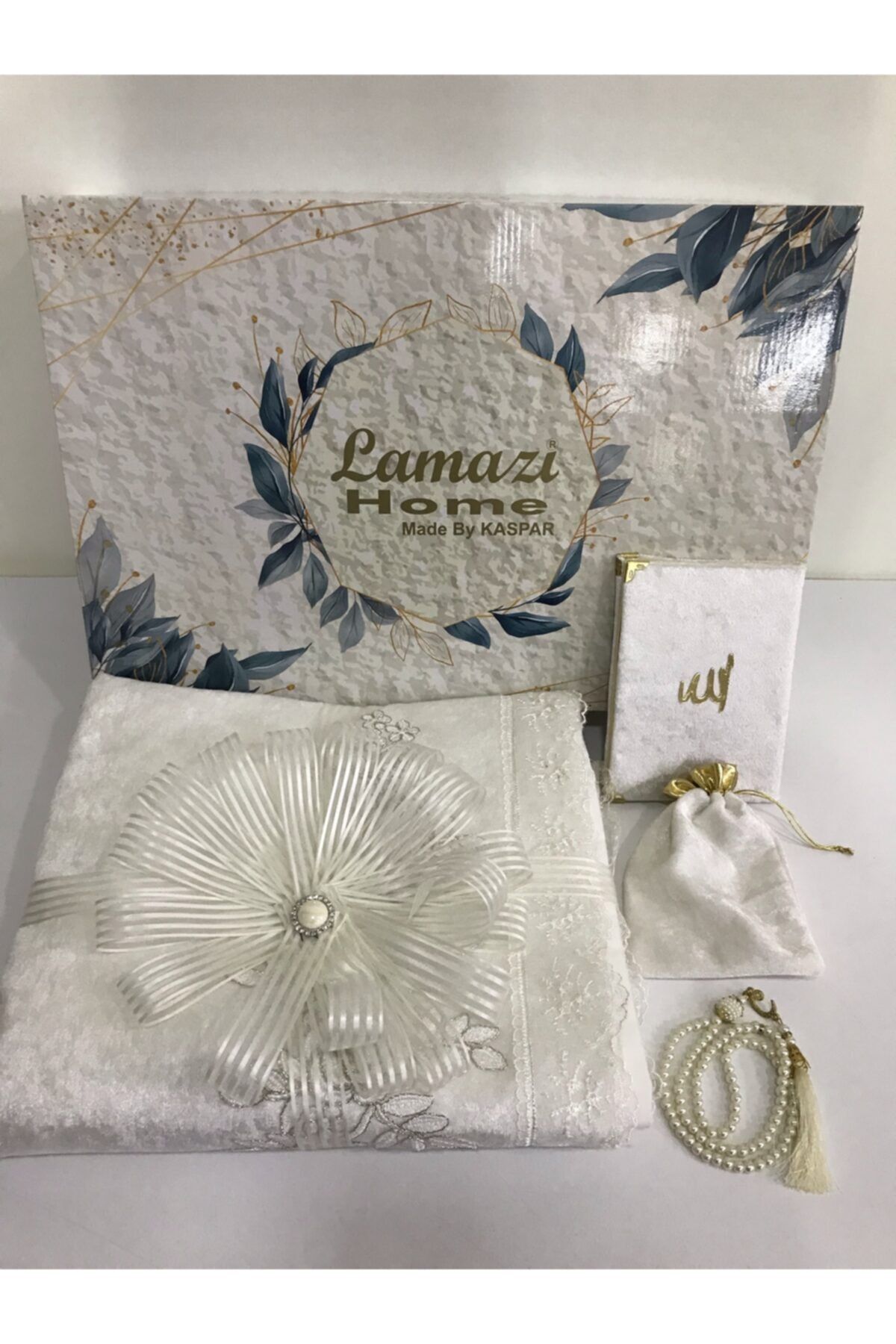 Lamazihome 4 Parça Krem Lüks Özel Tasarım Çeyizlik Seccade Takımı Seccade Seti Gelin Damat Seti