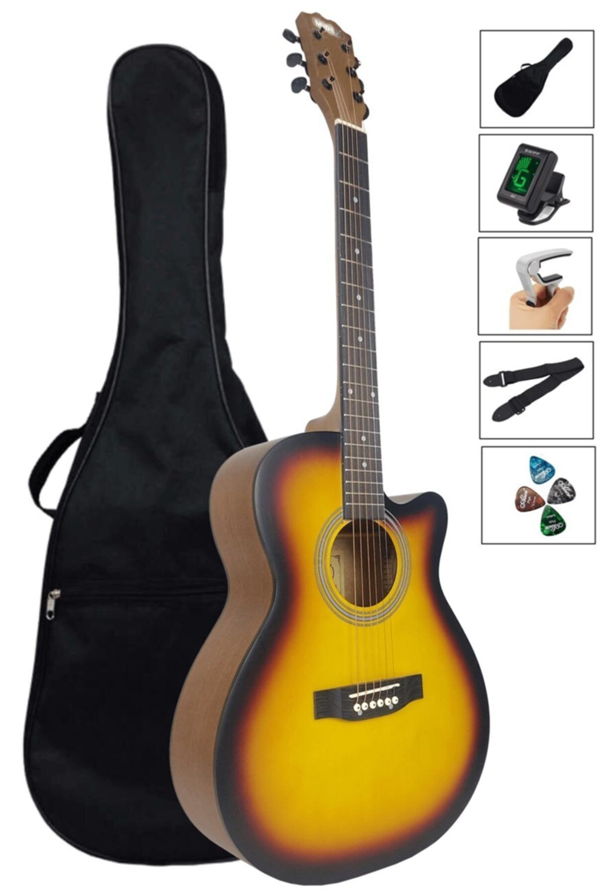 Midex Grx-45 Masif Maun Ağaç Akustik Gitar 4/4 Yetişkin Boy (çanta Tuner Askı Capo)