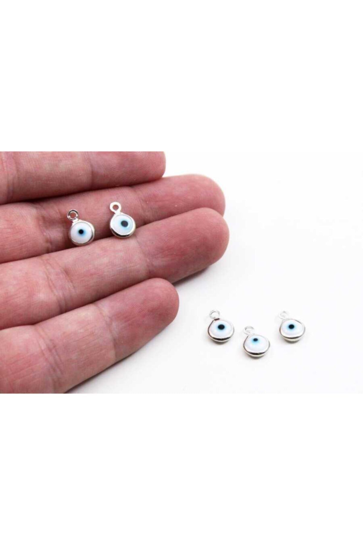 Ertürk Metal Aksesuar 6 Mm - Nazarlı Beyaz Renk Taşlı Yuvarlak Takı Aparatı, Nikel Kaplama, Tek Kulp 1 Adet
