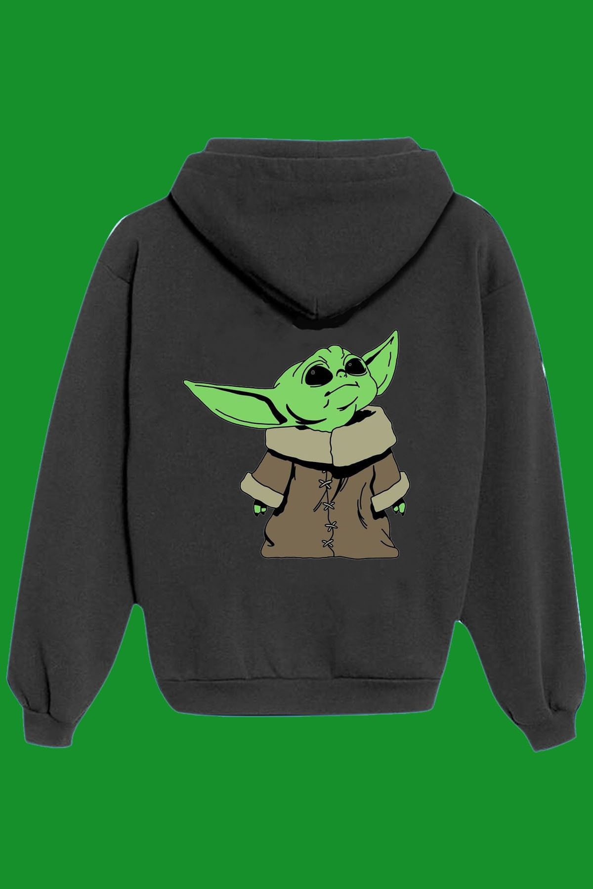 IvırZıvır Unisex Siyah Baby Yoda Sırt Baskılı Sweatshirt
