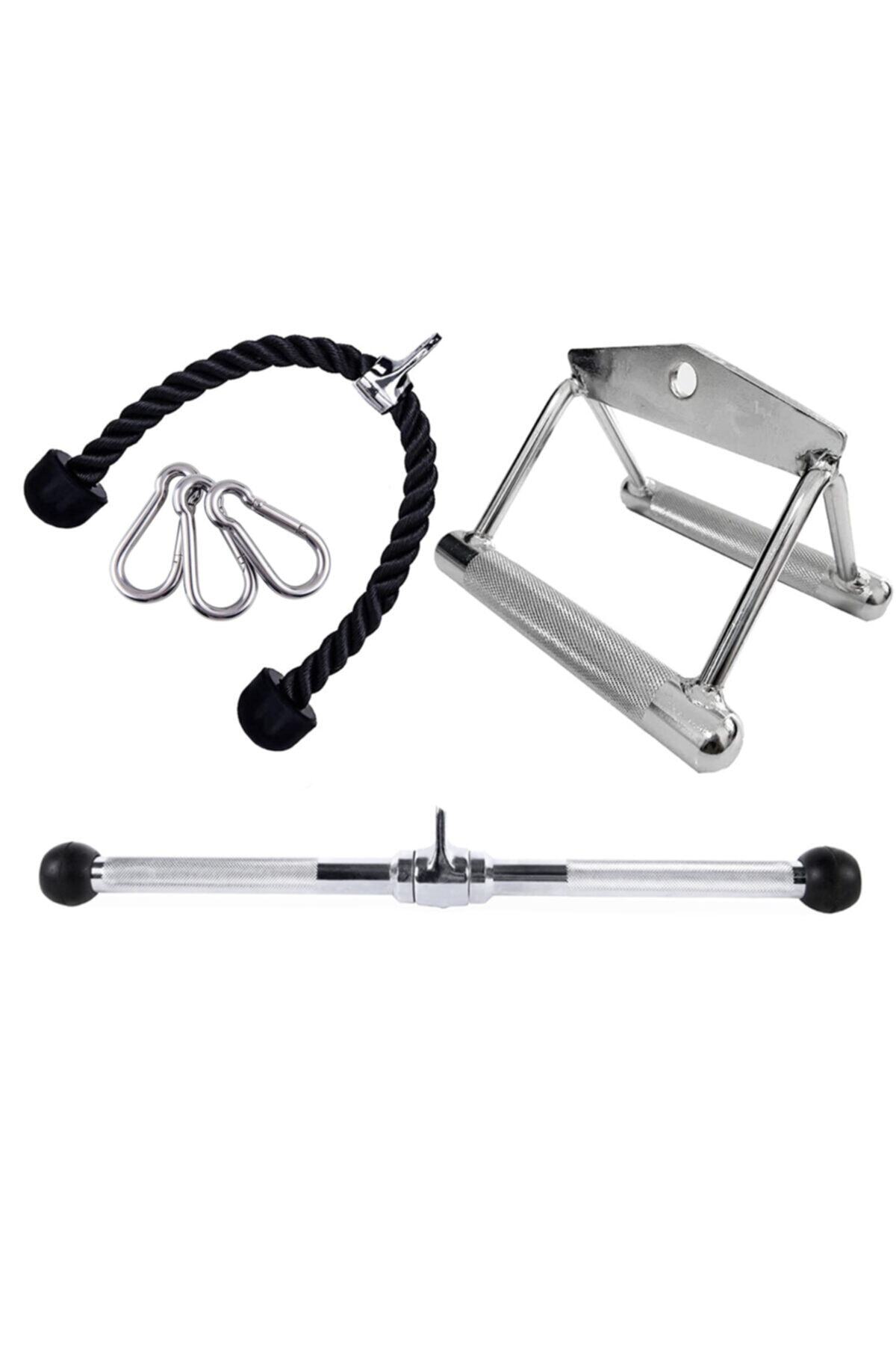 FinxSport Triceps Halatı - Dar Açılı Sırt-kanat Mideye Çekiş - 40 Cm Lat Pulldown Bar Aparat Seti