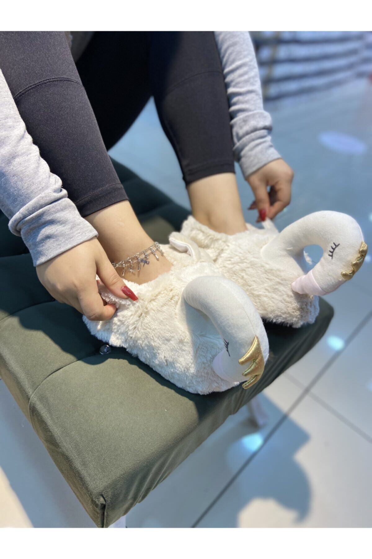 Hacıoğlu Ayakkabı Krem Flamingolu Kadın Ev Pandufu