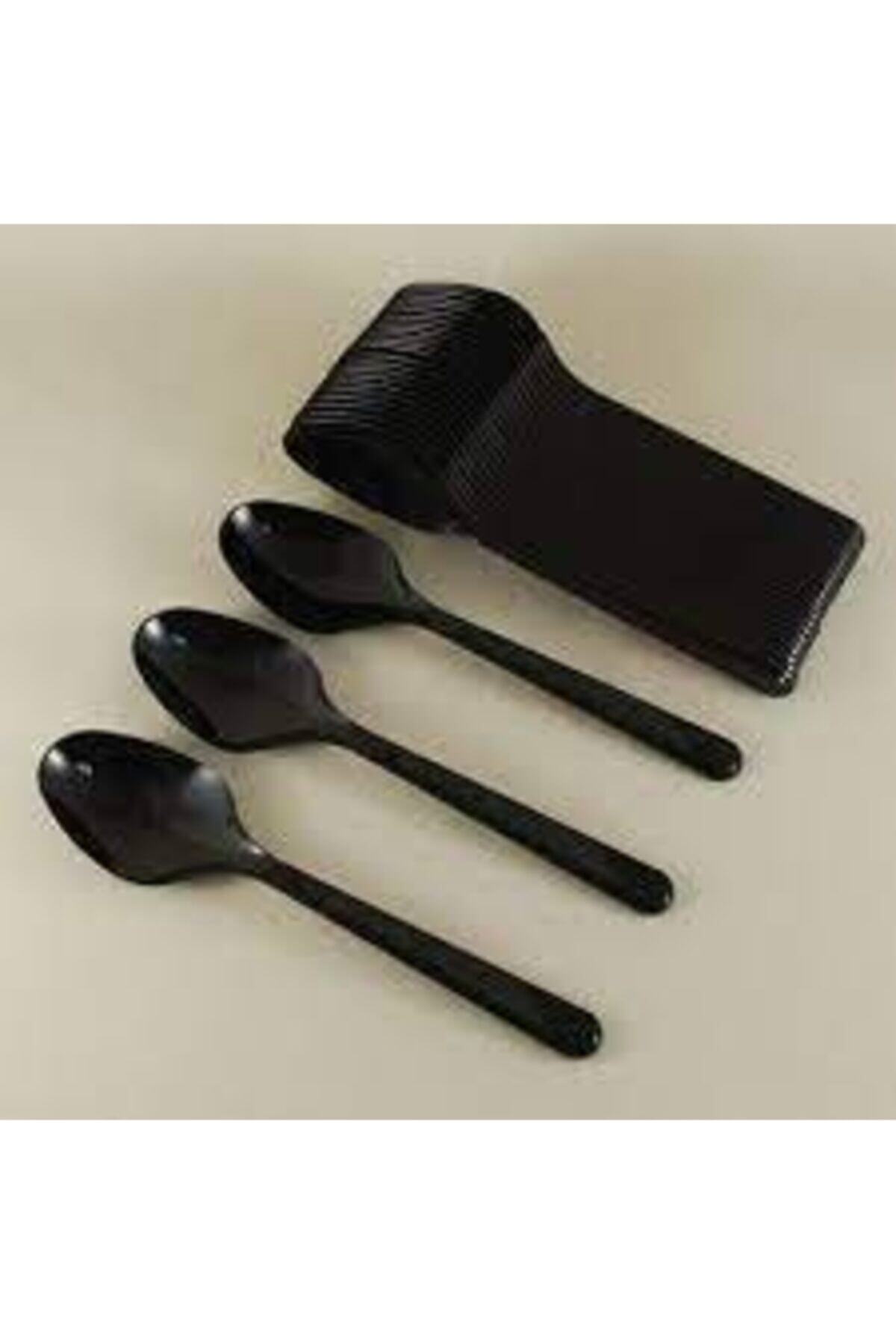 papercraft Siyah Plastik Kaşık 25'li