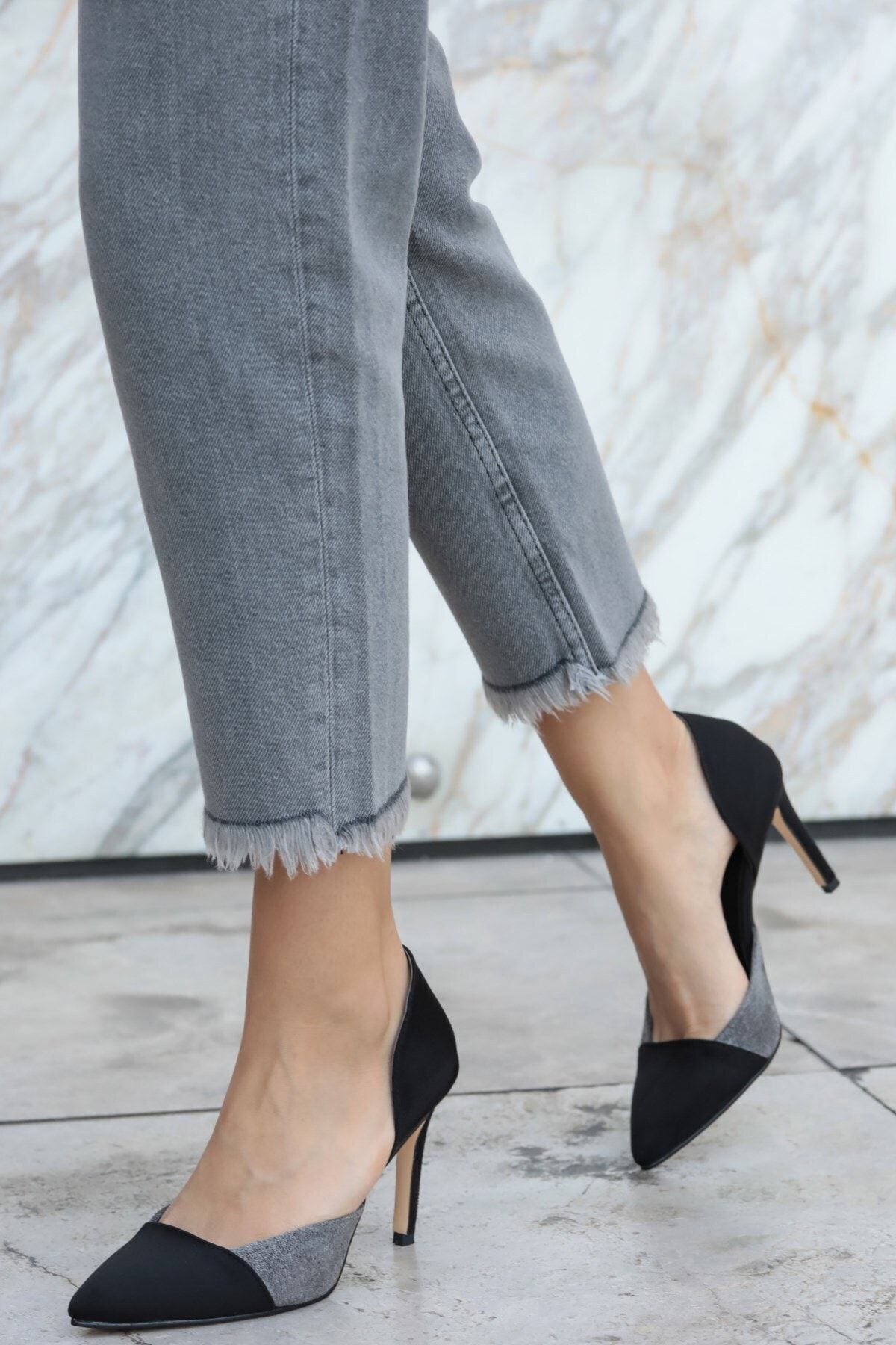 Mio Gusto Brien Gri Süet Stiletto