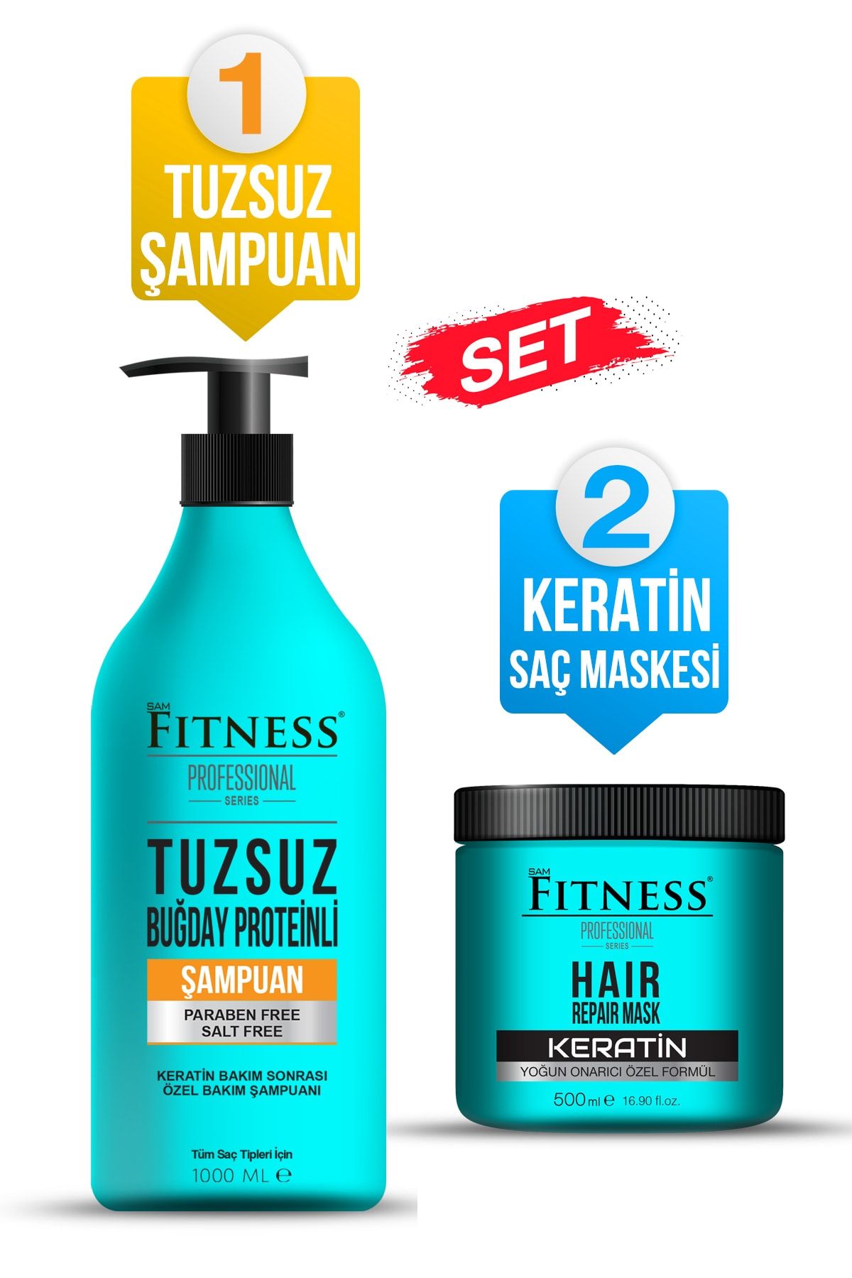 Fitness Professional Tuzsuz Şampuan Ve Yoğun Onarıcı Keratin Saç Maskesi Seti