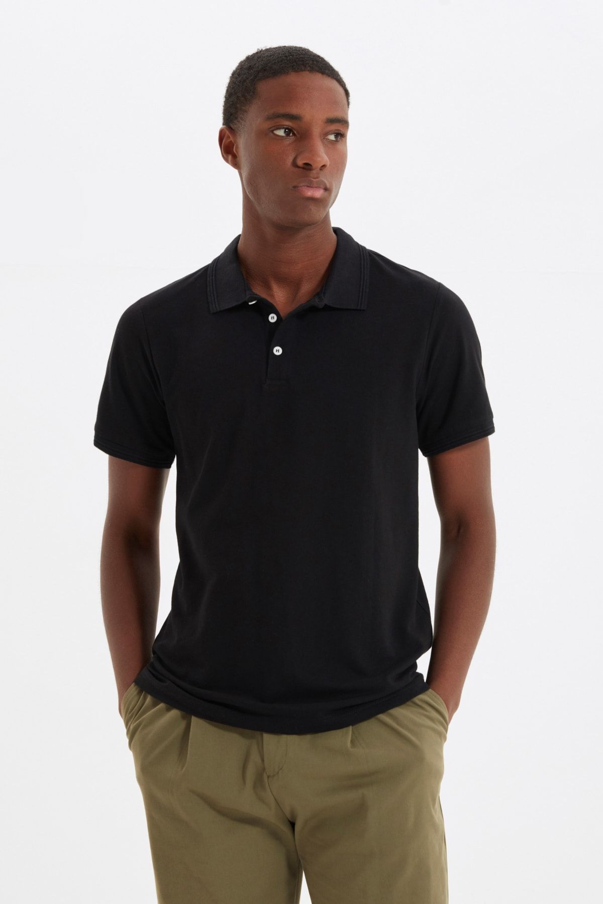 TRENDYOL MAN Siyah Erkek Slim Fit Polo Yaka Kısa Kollu Polo Yaka T-shirt
